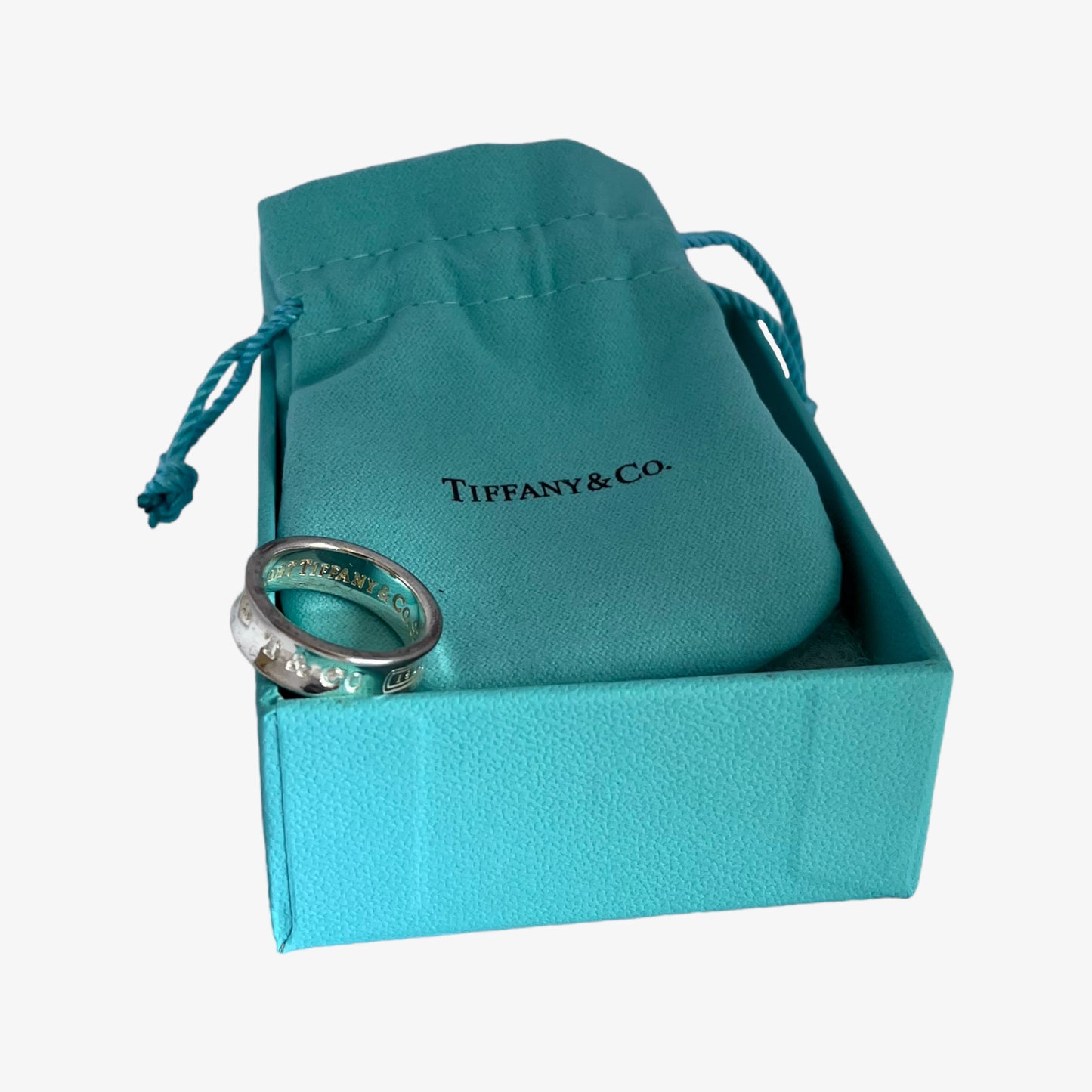 Vintage 90s Tiffany And Co 1997 Sterling Silver Concave Ring With Box And Pouch Boxed - Casspios Dream