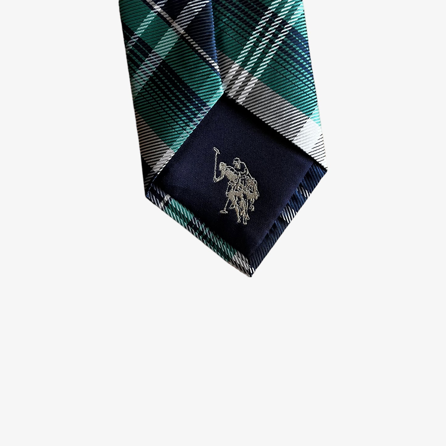 Vintage 90s U.S Polo Assn. Blue Tartan Print Polyester Tie Logo - Casspios Dream