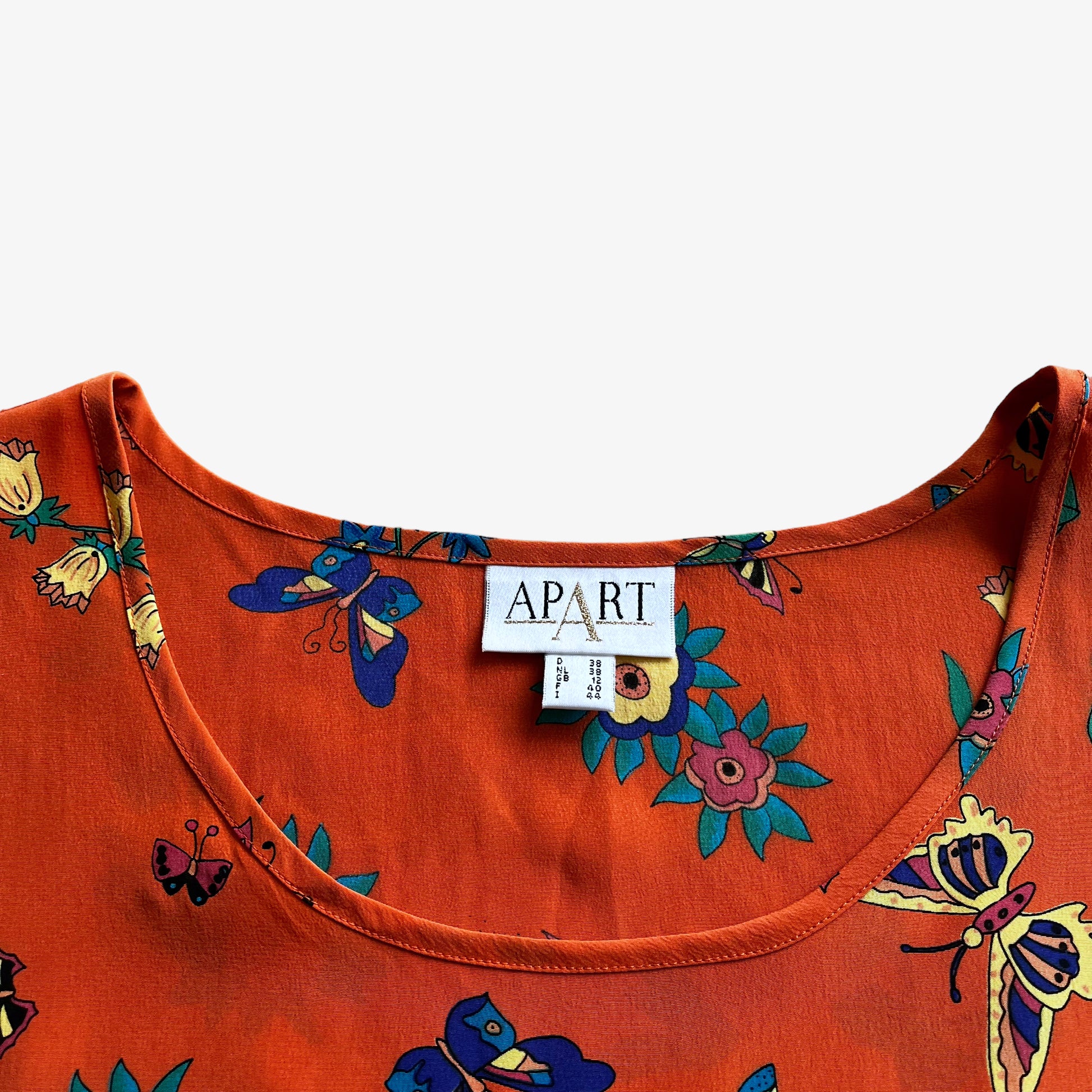 Vintage 90s Womens Apart Butterfly Print Orange Silk Vest Top Label - Casspios Dream