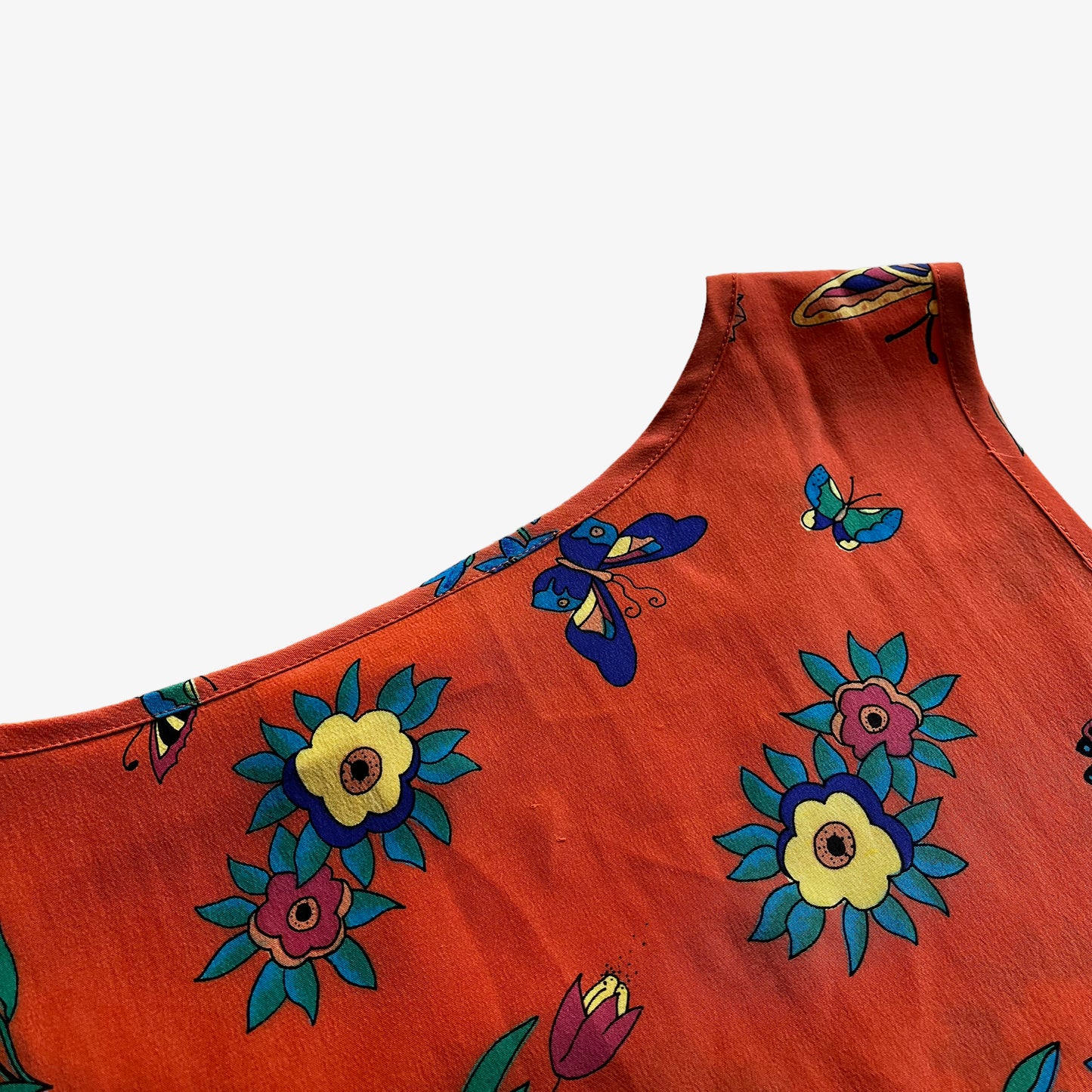 Vintage 90s Womens Apart Butterfly Print Orange Silk Vest Top Wear - Casspios Dream