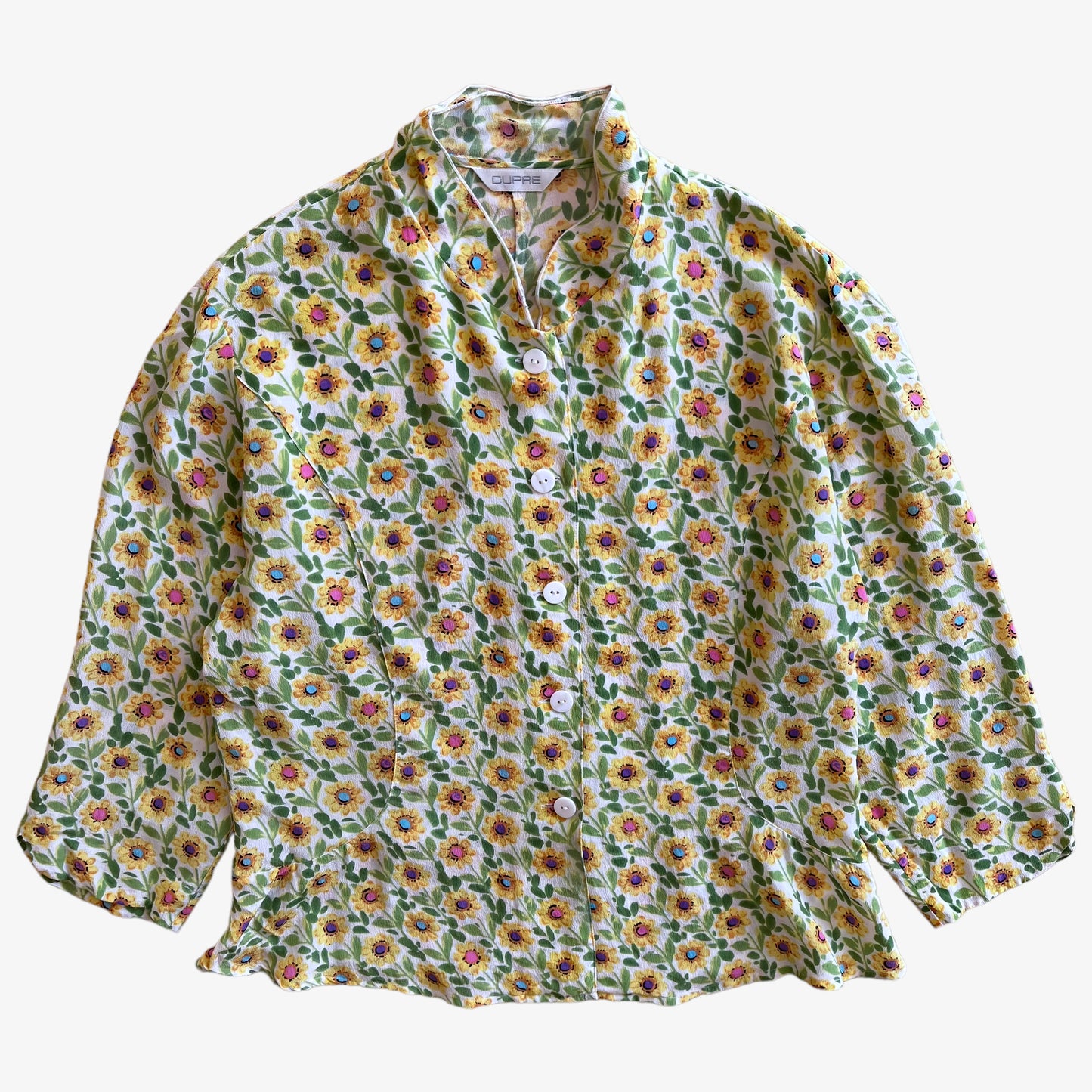 Vintage 90s Womens Dupre Sunflower Print Long Sleeve Silk Shirt - Casspios Dream