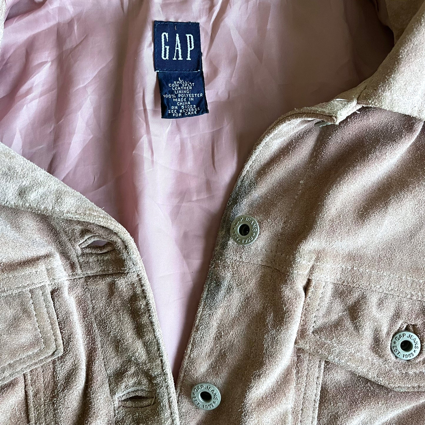 Vintage 90s Womens GAP Pink Leather Trucker Jacket Wear - Casspios Dream