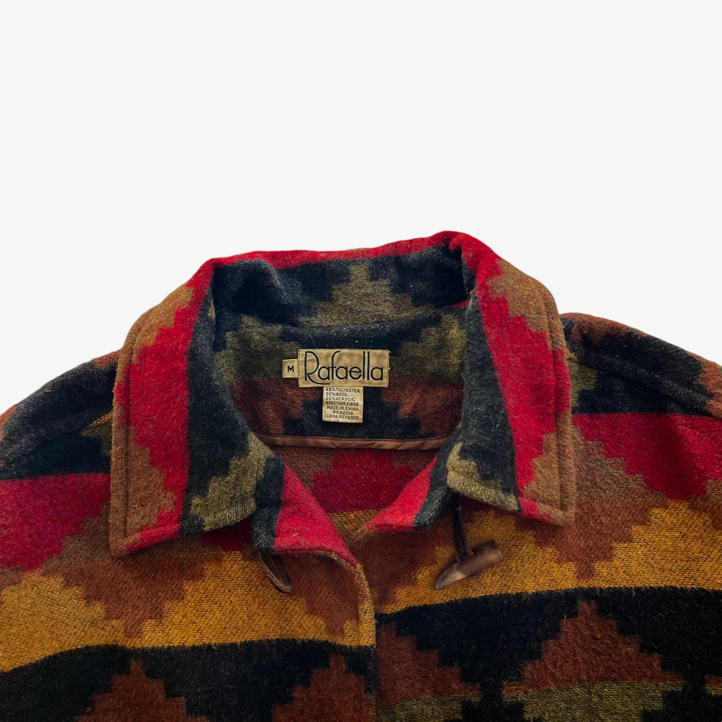 Vintage 90s Womens Rafaella Wool Blend Navajo Print Jacket With Toggle Fasteners Label - Casspios Dream