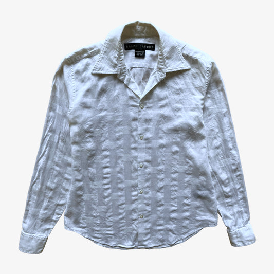 Vintage 90s Womens Ralph Lauren Black Label White Striped Long Sleeve Shirt - Casspios Dream