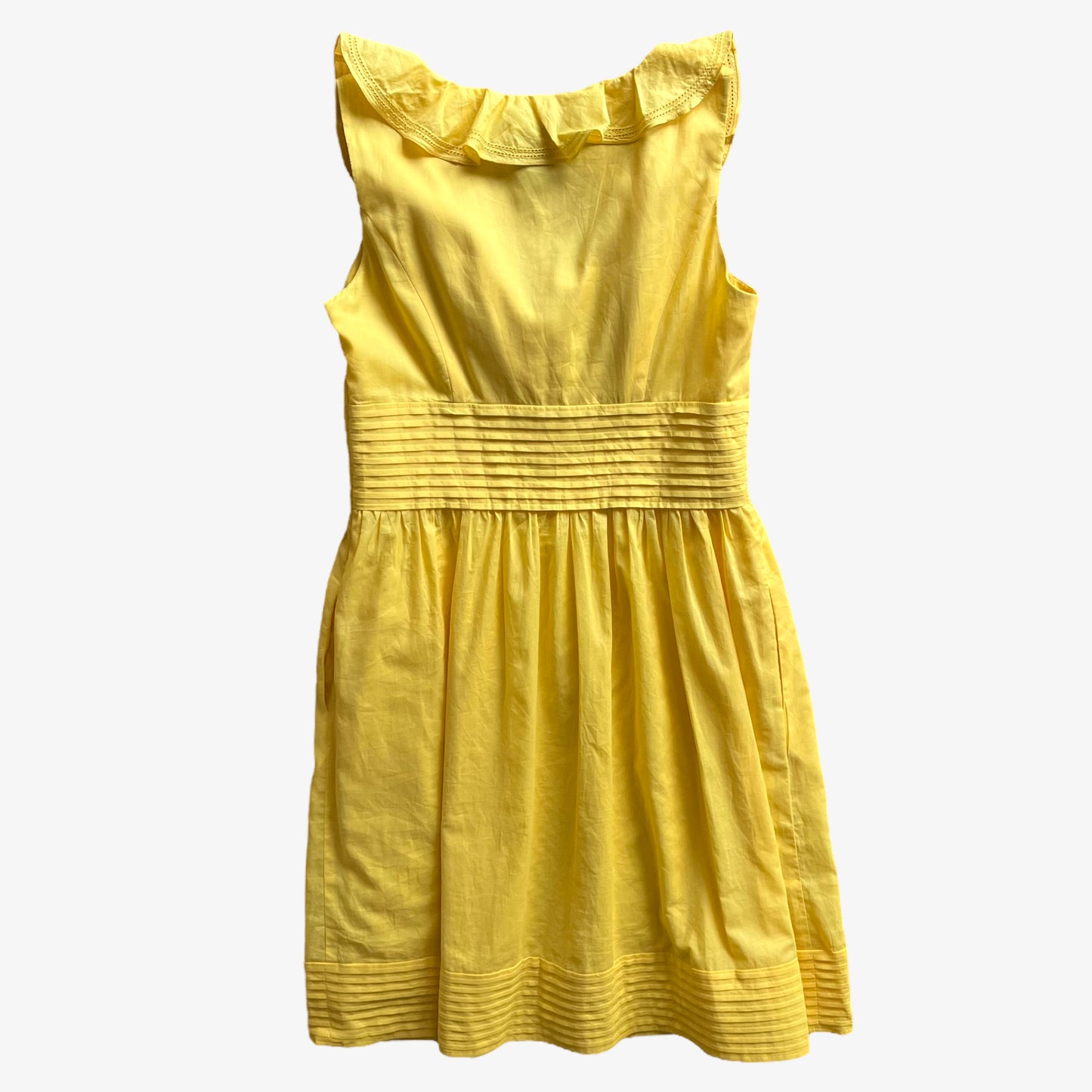 Vintage 90s Womens Ralph Lauren Yellow Ruffle Tea Dress With Internal Slip Back - Casspios Dream