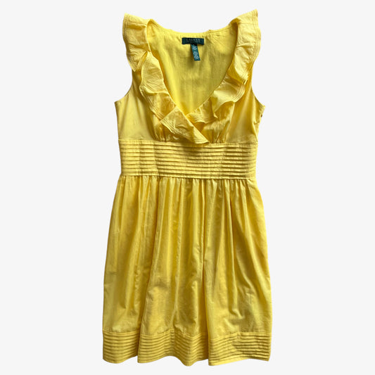 Vintage 90s Womens Ralph Lauren Yellow Ruffle Tea Dress With Internal Slip - Casspios Dream