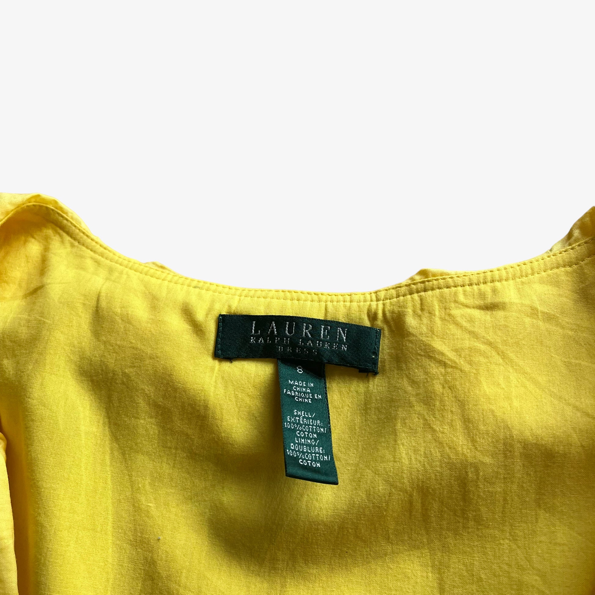 Vintage 90s Womens Ralph Lauren Yellow Ruffle Tea Dress With Internal Slip Label - Casspios Dream