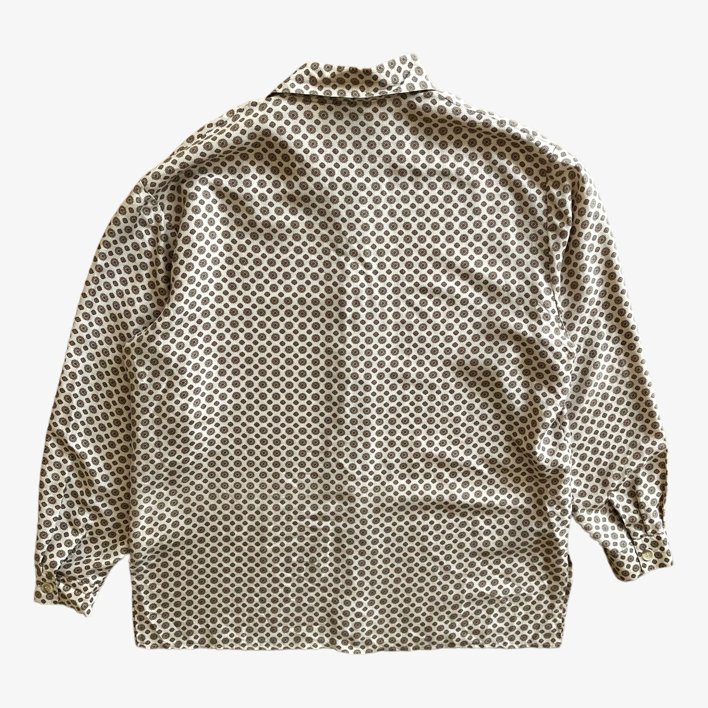 Vintage 90s Womens Renata Gibaldi Geometric Print Long Sleeve Silk Shirt Back - Casspios Dream