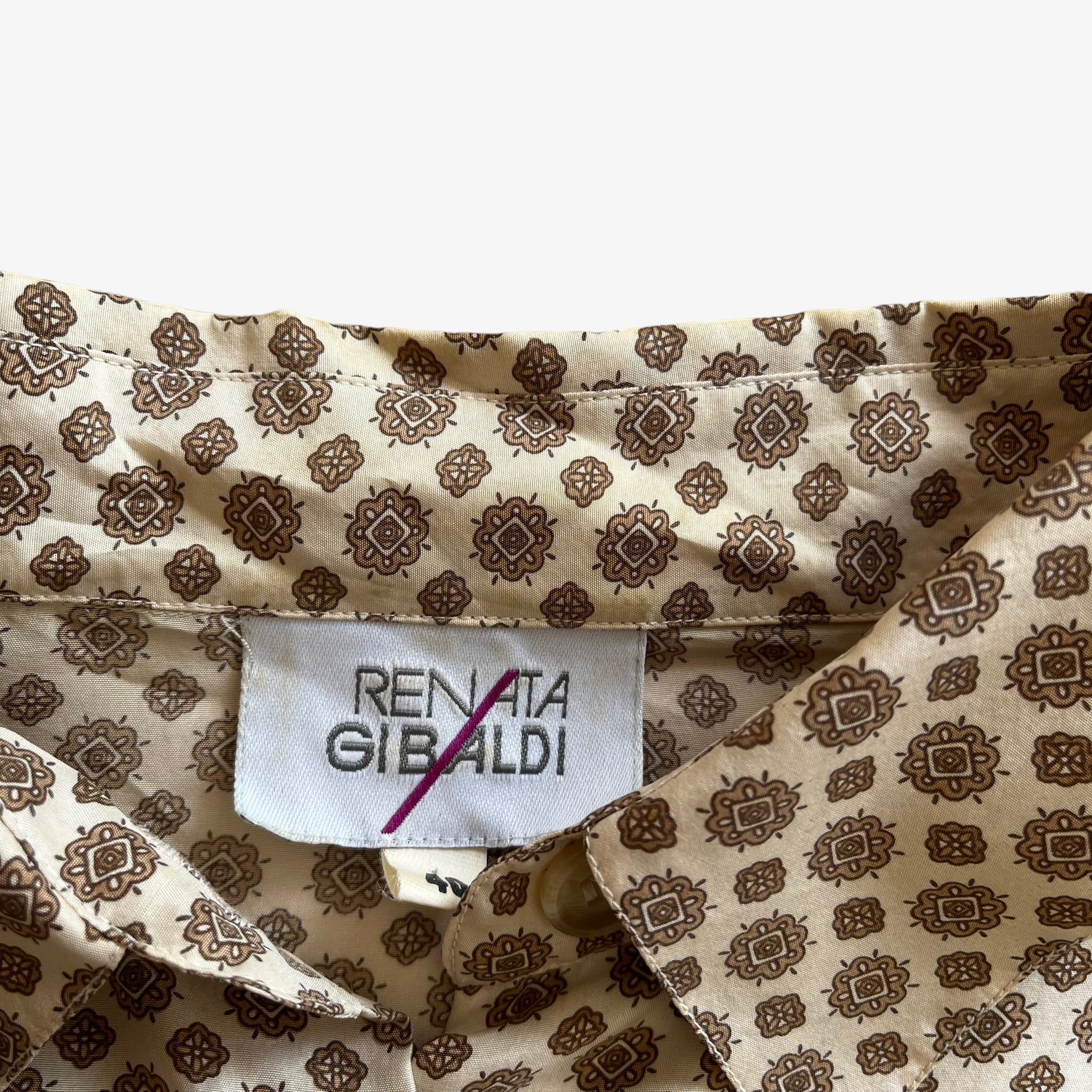 Vintage 90s Womens Renata Gibaldi Geometric Print Long Sleeve Silk Shirt Label - Casspios Dream