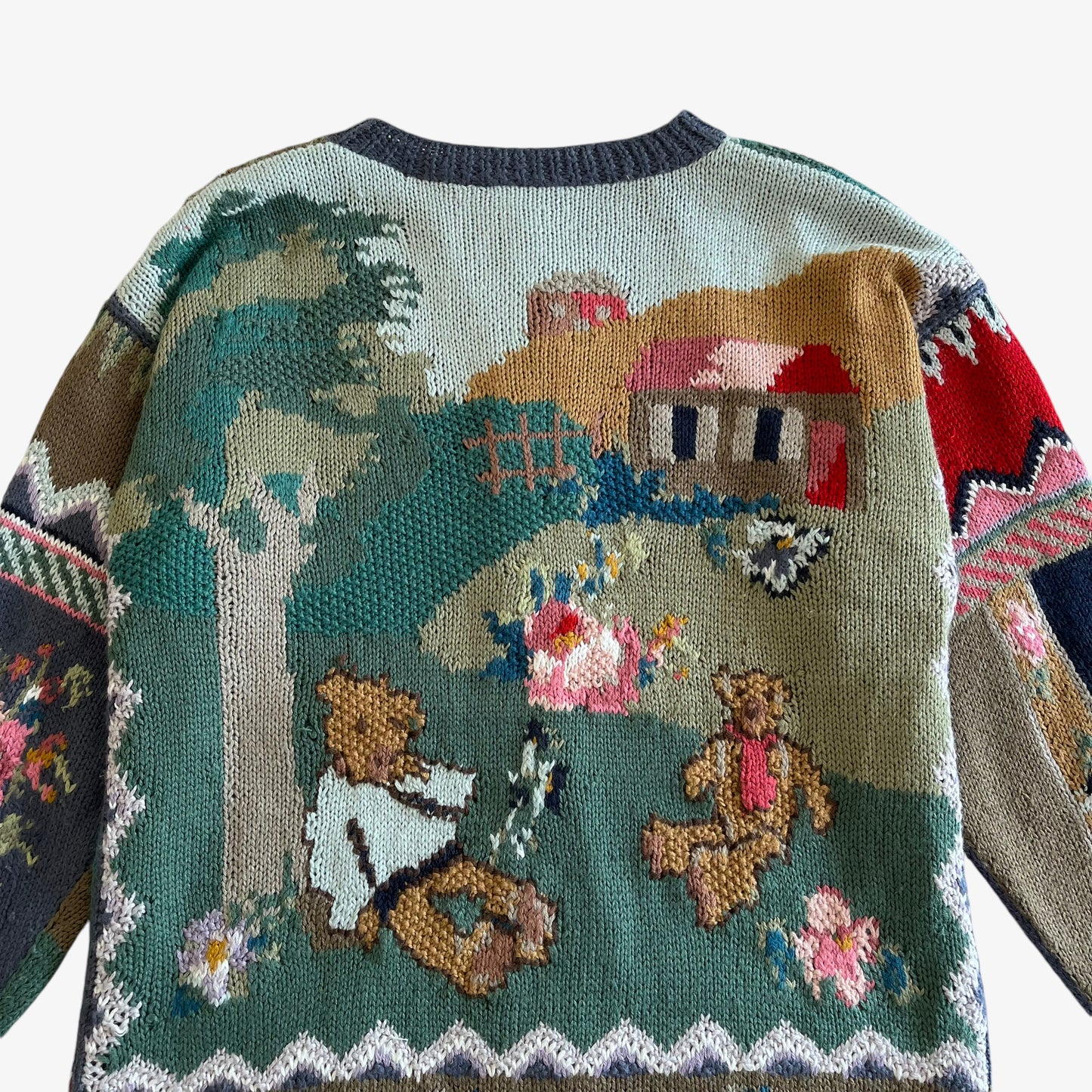 Vintage 90s Womens Together Teddy Bear Cottage Print Knitted Cardigan Close - Casspios Dream