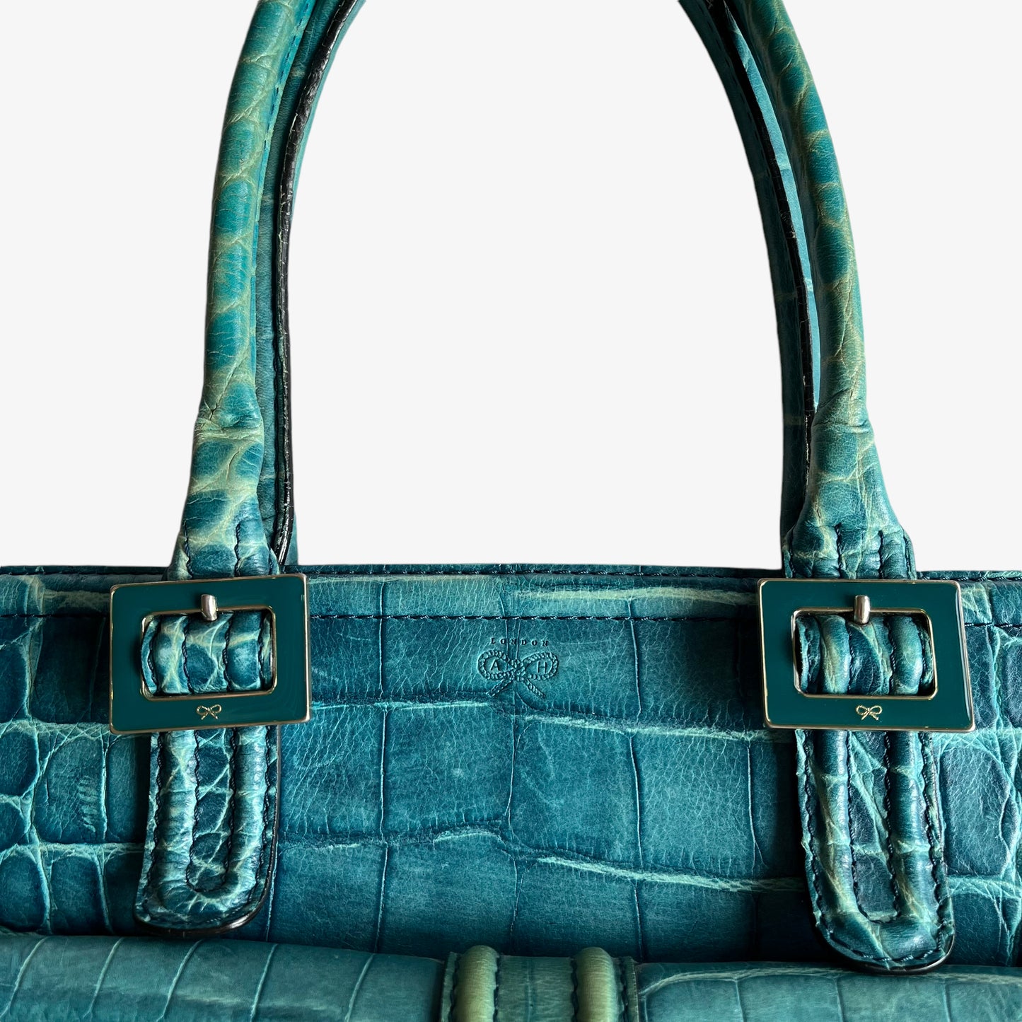 Vintage Y2K Anya Hindmarch Blue Croc Embossed Leather Shoulder Bag Crocodile - Casspios Dream