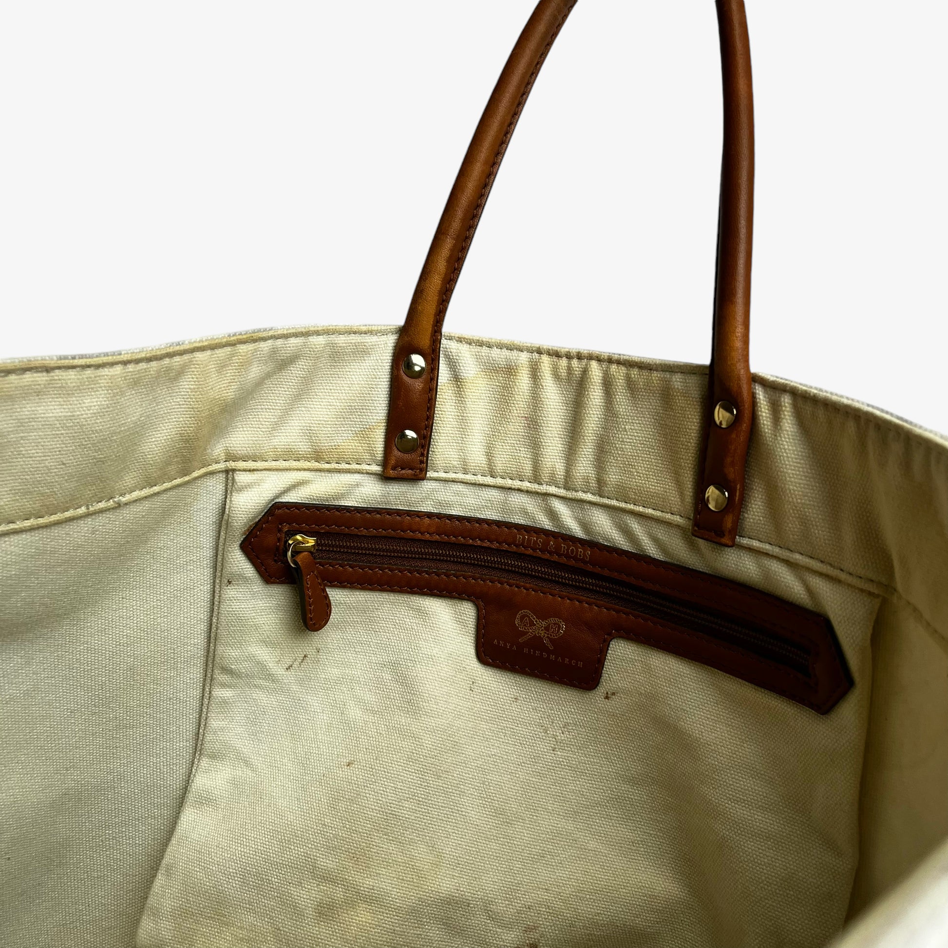 Vintage Y2K Anya Hindmarch Earl Bottom Pinch Tote Bag With Leather Handles Zipped - Casspios Dream