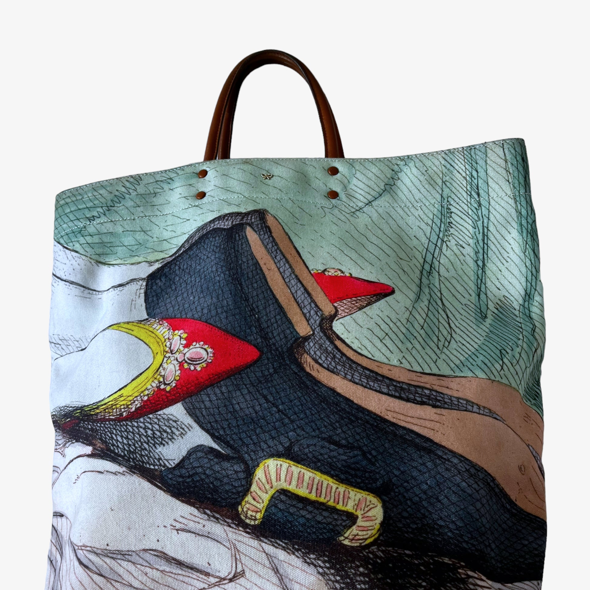 Vintage Y2K Anya Hindmarch Earl Valentine Tote Bag With Leather Handles Print - Casspios Dream