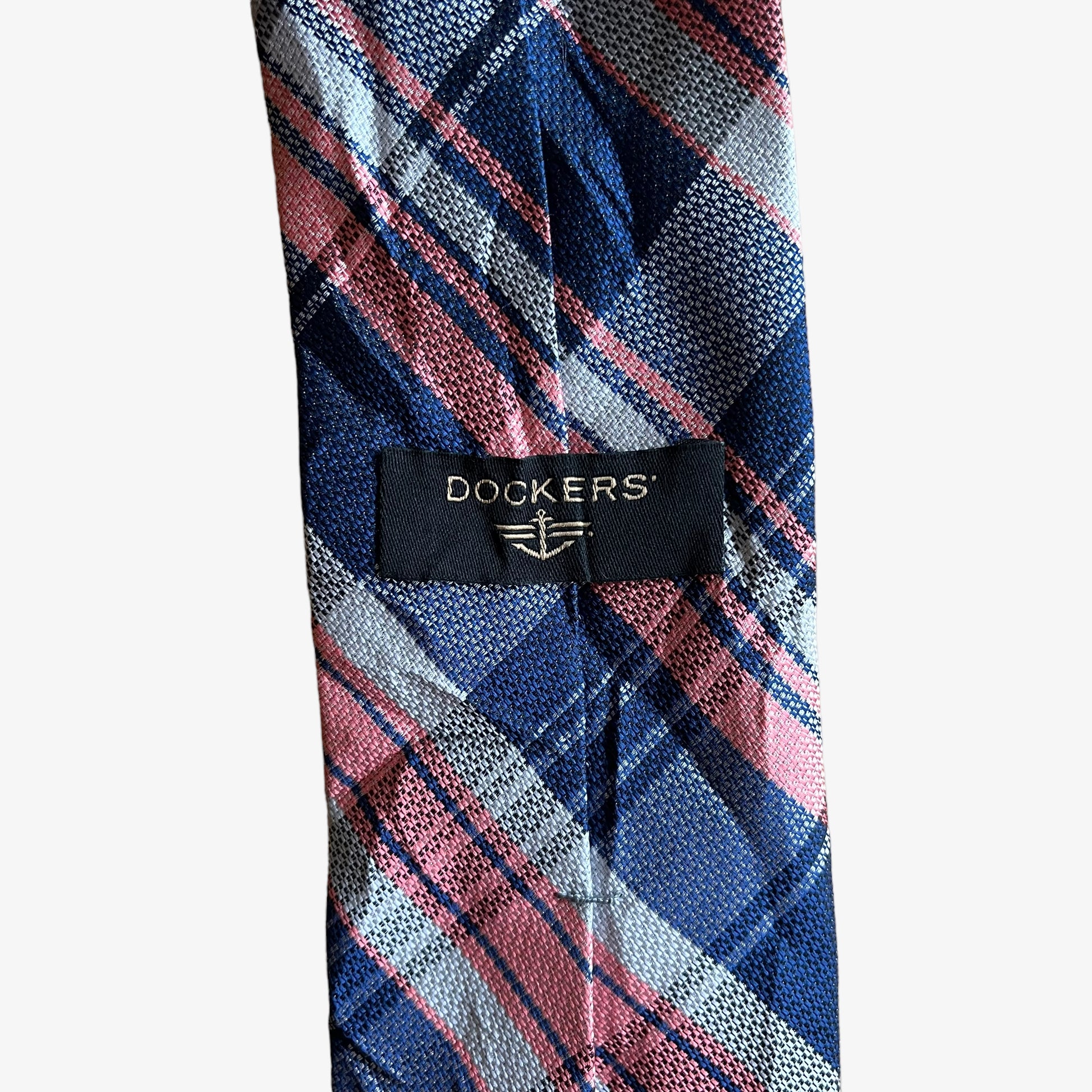 Vintage Y2K Dockers Pink & Blue Striped Polyester Tie Label - Casspios Dream