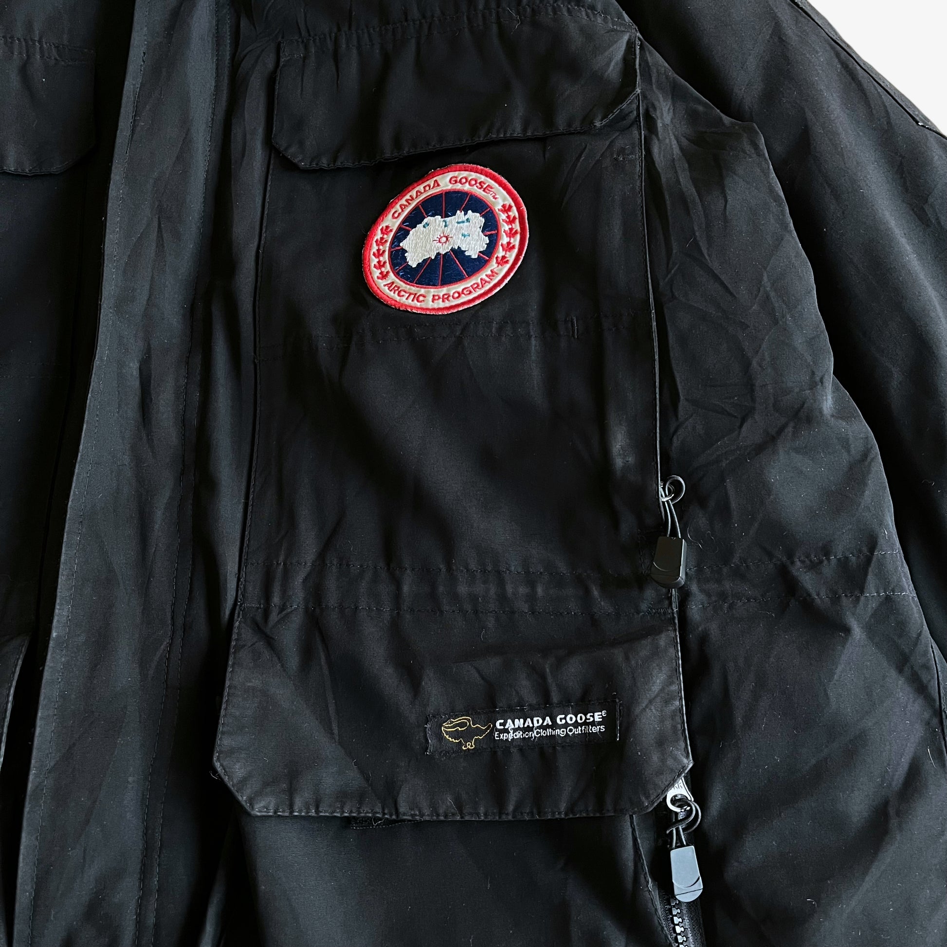 Vintage Y2K Mens Canada Goose Arctic Program Expedition Black Puffer Jacket With Original Hood Badge - Casspios Dream