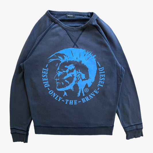 Vintage Y2K Mens Diesel Only The Brave Printed Spell Out Blue Sweatshirt - Casspios Dream