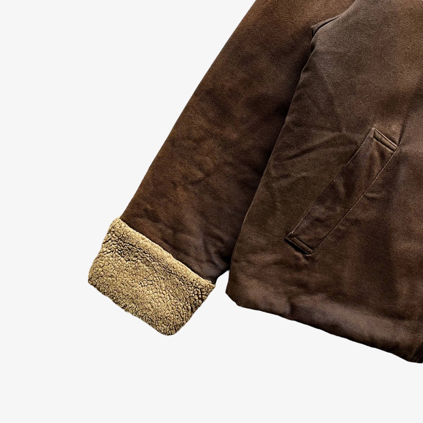 Vintage Y2K Mens Dolce And Gabbana Faded Brown Jacket With Sherpa Lining Arm - Casspios Dream