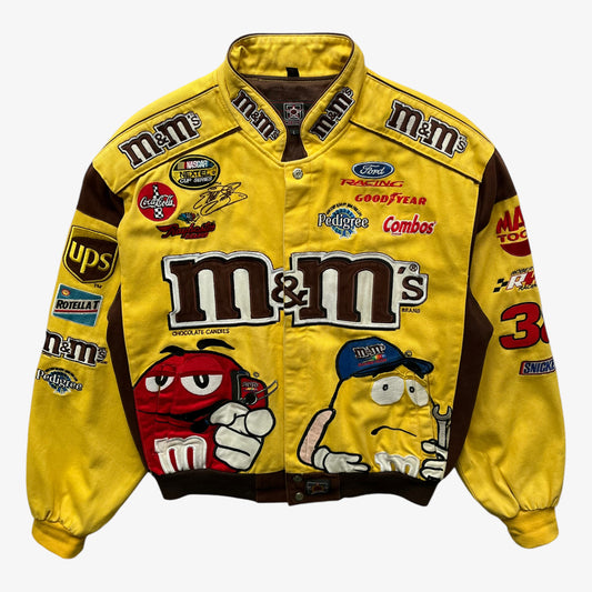 Vintage Y2K Mens Jeff Hamilton JH Design Elliot Sadler 38 M And M Yellow NASCAR Jacket - Casspios Dream