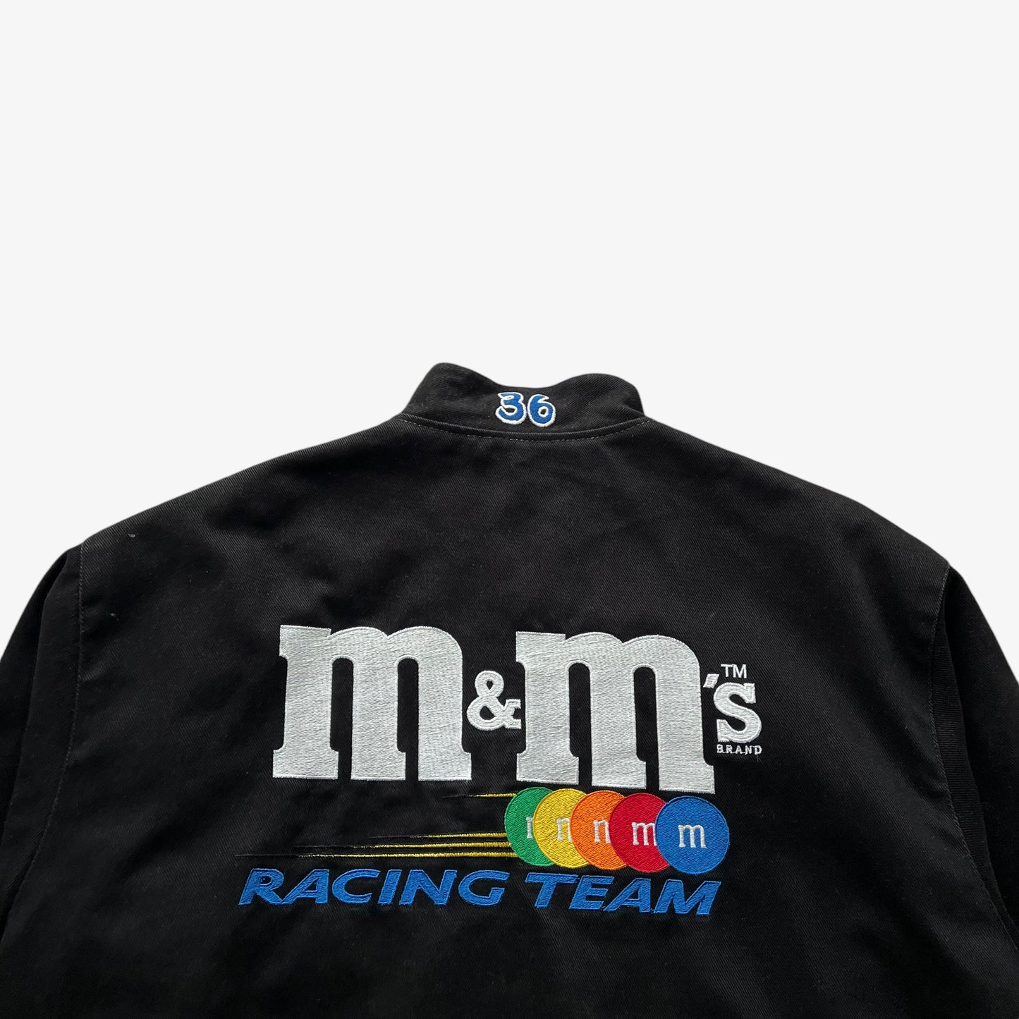 Vintage Y2K Mens Jeff Hamilton JH Design Ken Schrader 36 M And M Black NASCAR Jacket Back Spell Out - Casspios Dream