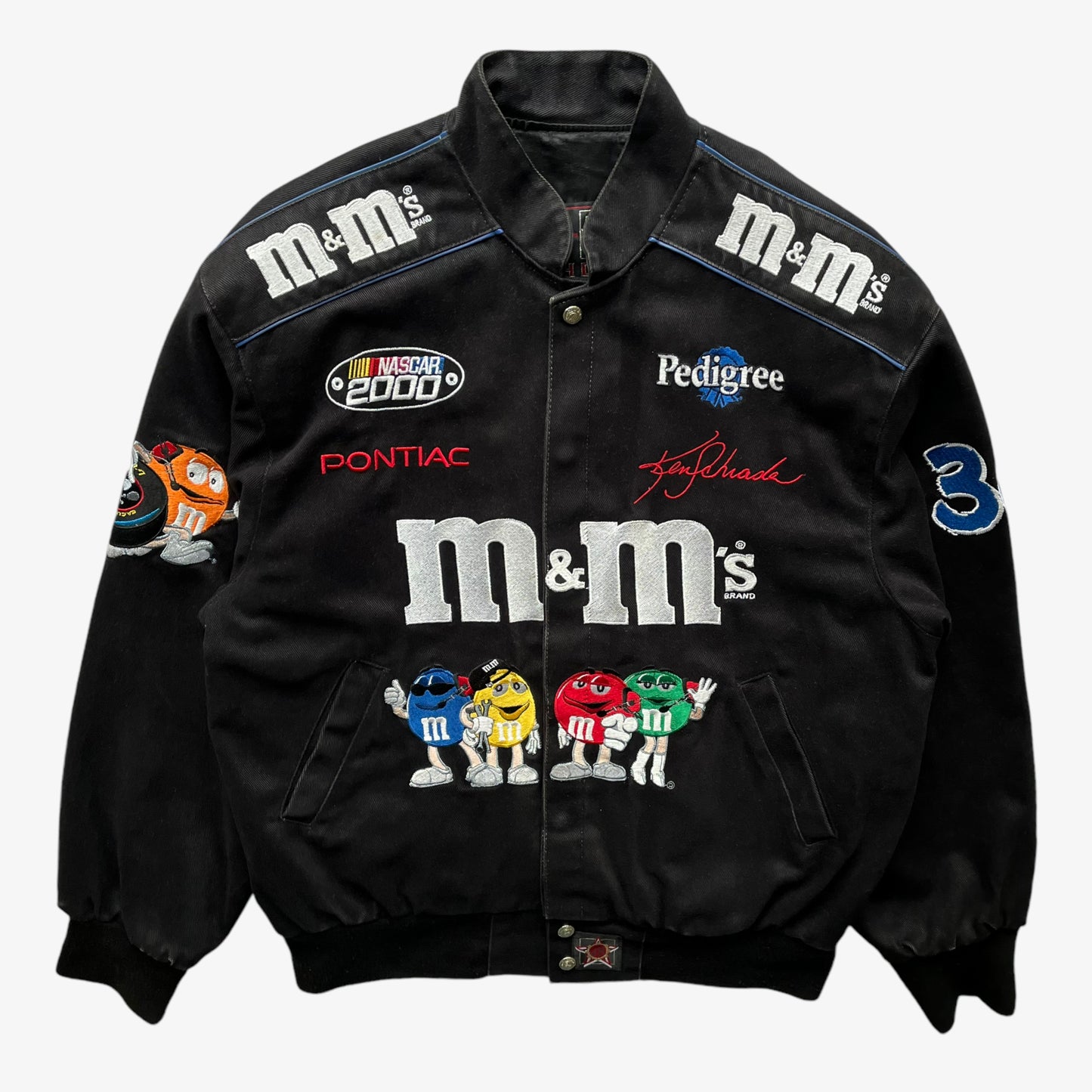 Vintage Y2K Mens Jeff Hamilton JH Design Ken Schrader 36 M And M Black NASCAR Jacket - Casspios Dream