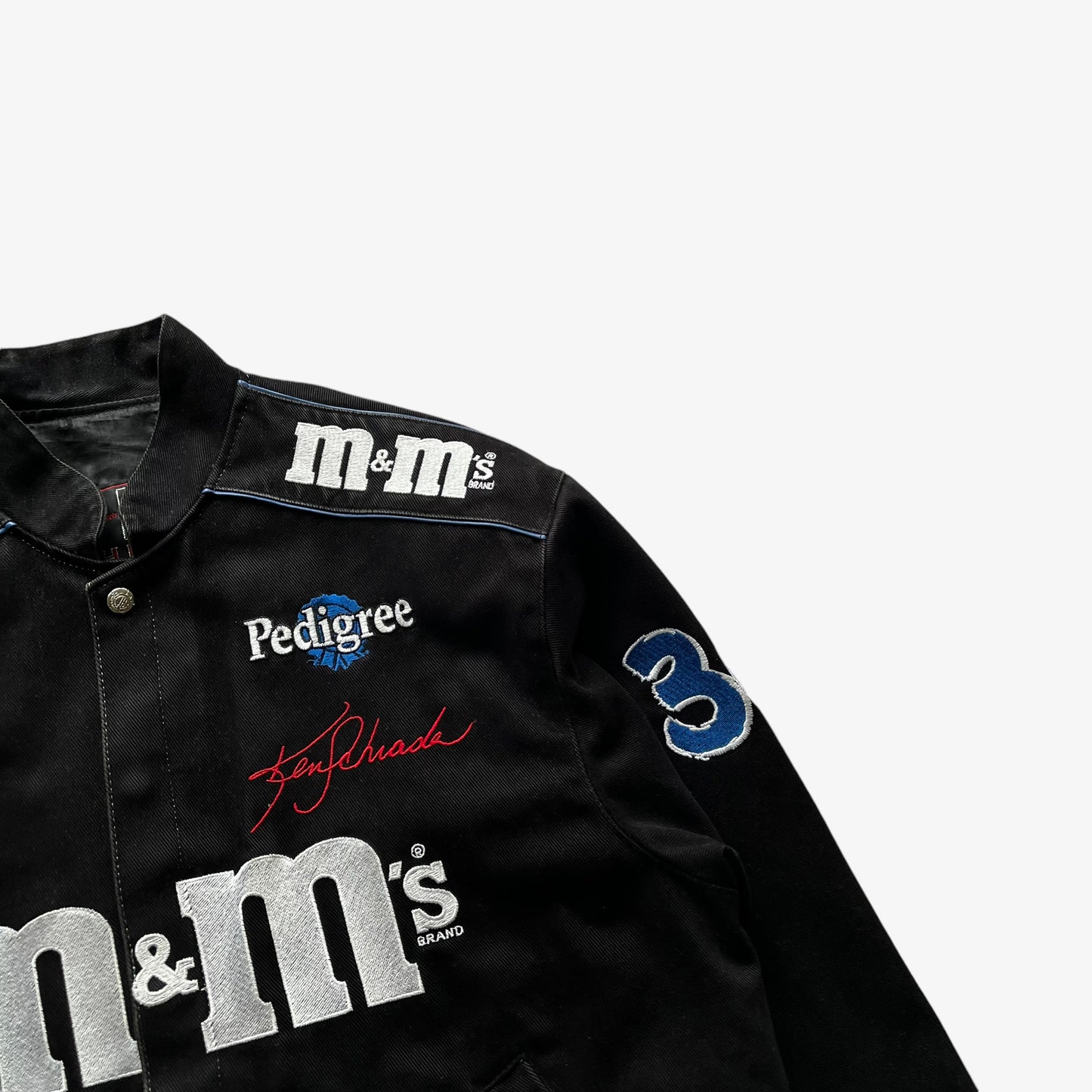 Vintage Y2K Mens Jeff Hamilton JH Design Ken Schrader 36 M And M Black NASCAR Jacket Patch - Casspios Dream