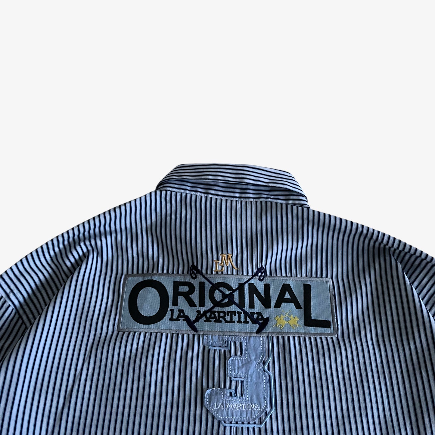 Vintage Y2K Mens La Martina Argentina Polo Team Blue And White Striped Shirt Back Logo - Casspios Dream