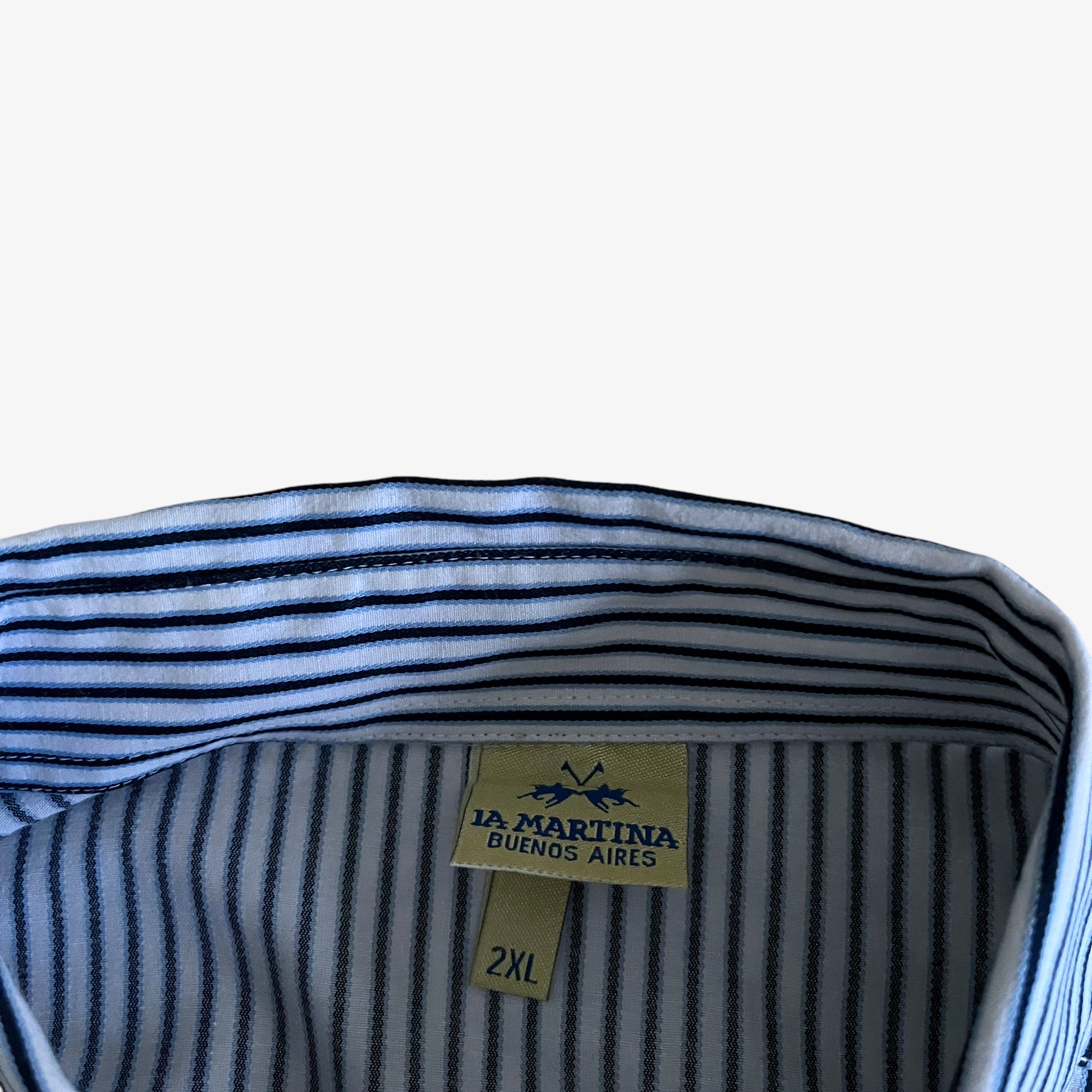 Vintage Y2K Mens La Martina Argentina Polo Team Blue And White Striped Shirt Label - Casspios Dream