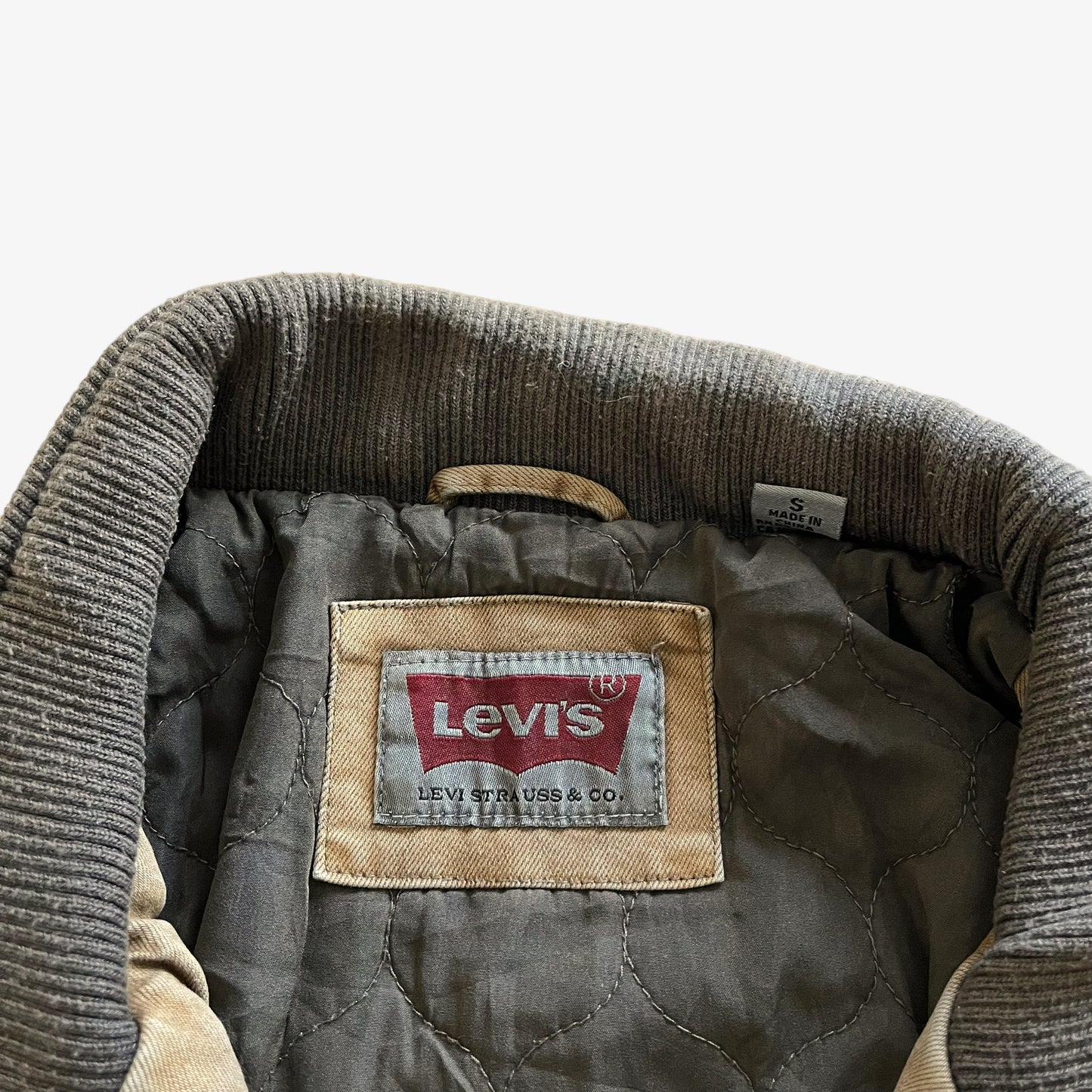 Vintage Y2K Mens Levis Beige Driving Jacket Label - Casspios Dream