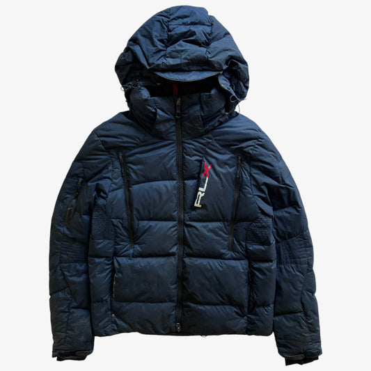 Vintage Y2K Mens Ralph Lauren RLX Faded Navy Goose Down Puffer Jacket With Removable Hood - Casspios Dream