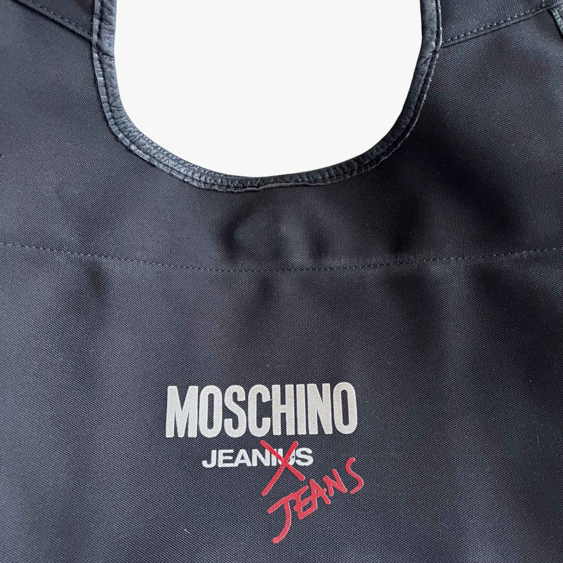 Vintage Y2K Moschino Jeans Jeanius Faded Black Tote Bag Spell Out - Casspios Dream