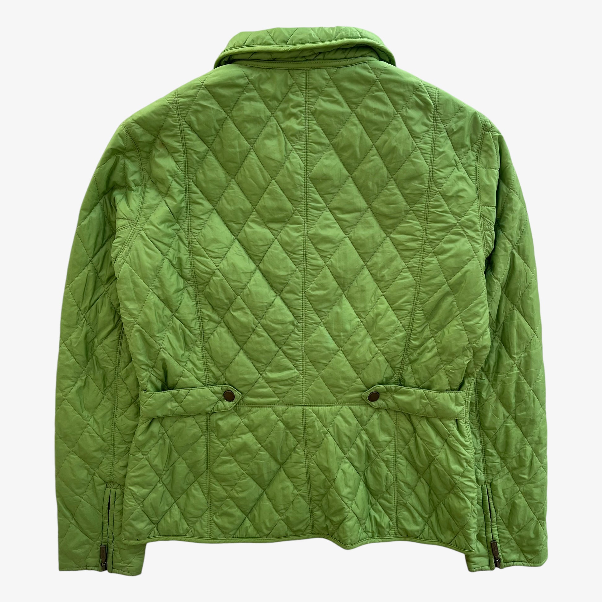 Vintage Y2K Womens Barbour Lime Green Quilted Jacket Back - Casspios Dream