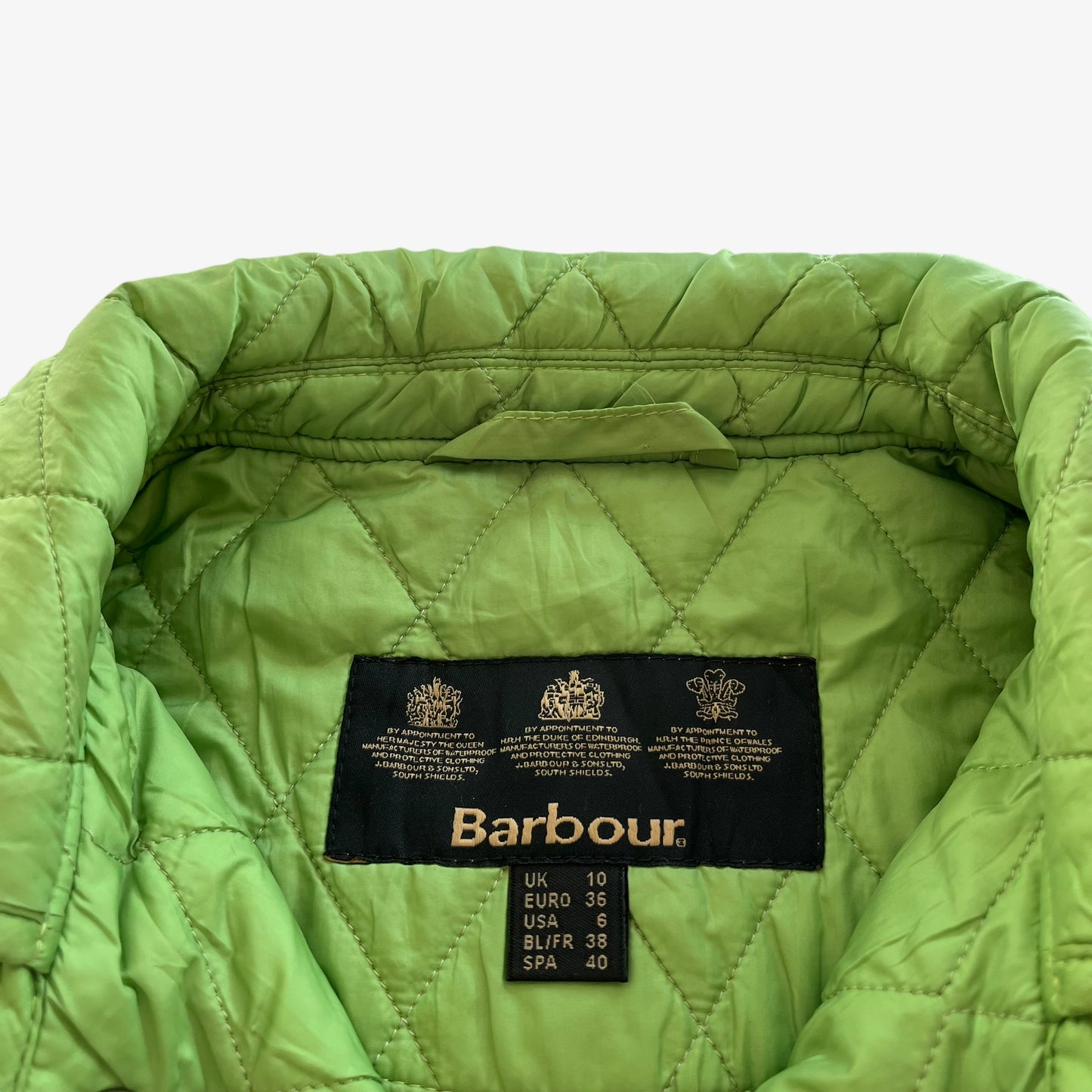 Vintage Y2K Womens Barbour Lime Green Quilted Jacket Label - Casspios Dream