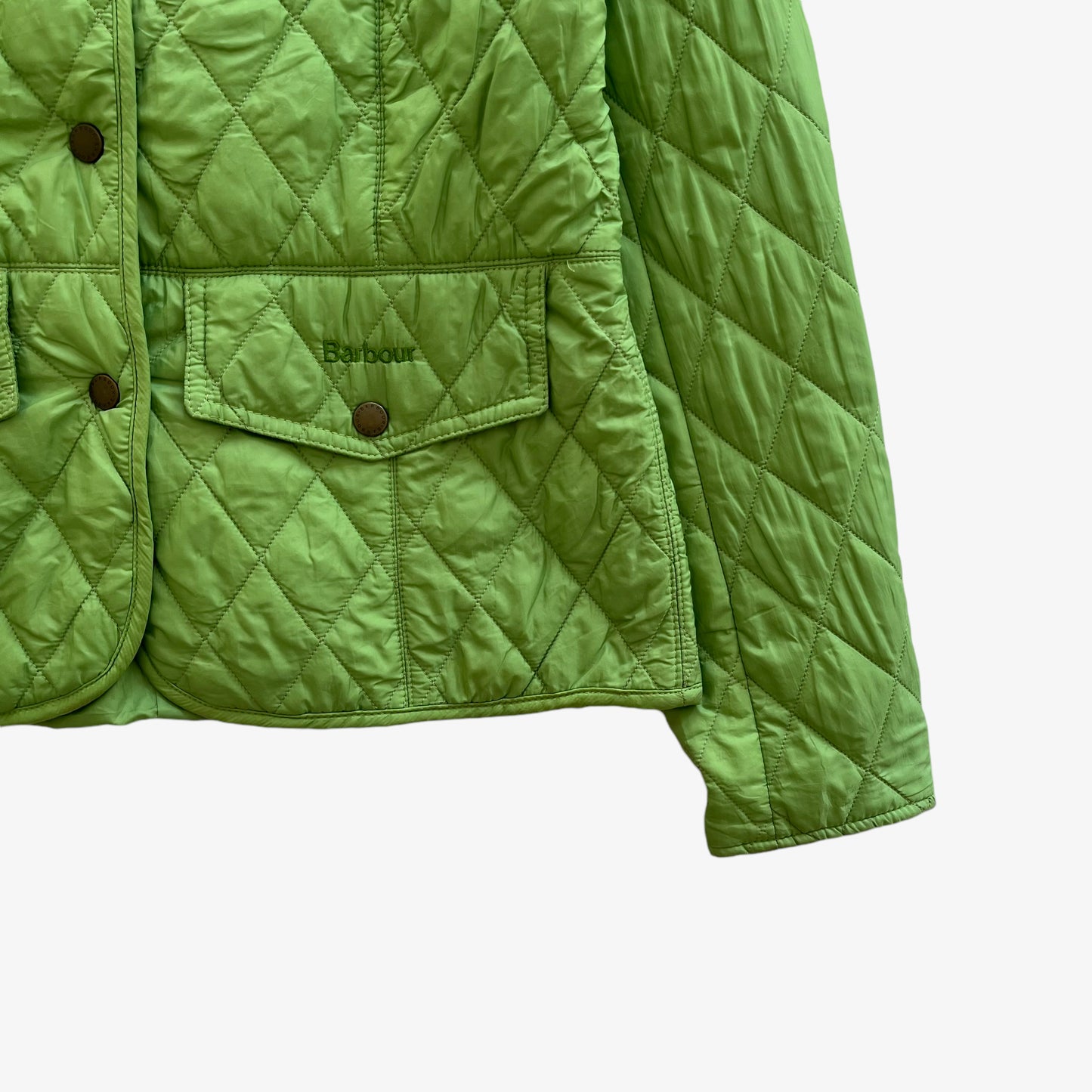 Vintage Y2K Womens Barbour Lime Green Quilted Jacket Logo - Casspios Dream