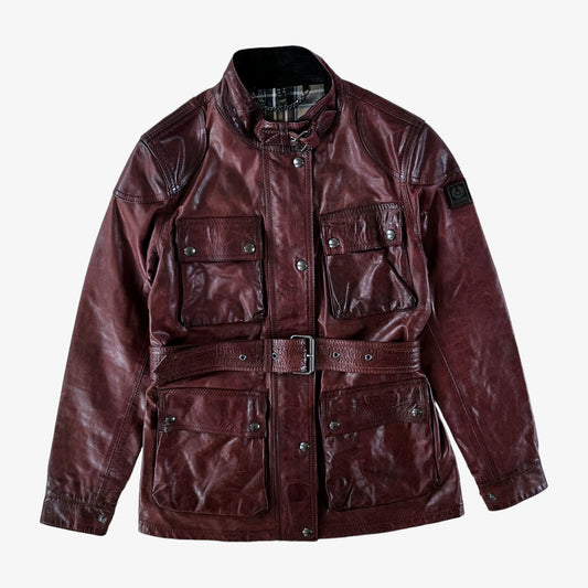 Vintage Y2K Womens Belstaff Trialmaster Panther 1966 Burgundy Leather Jacket - Casspios Dream