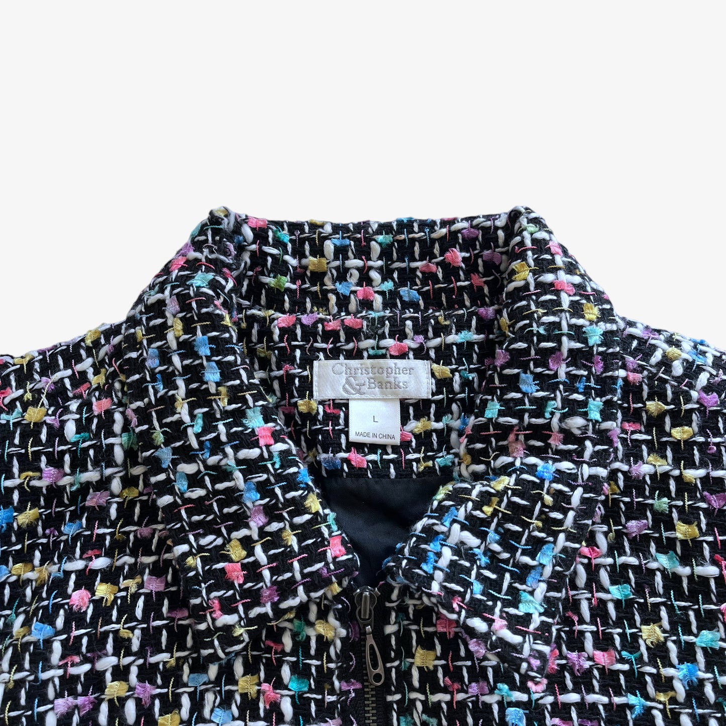 Vintage Y2K Womens Christopher And Banks Colourful Woven Boucle Jacket Label - Casspios Dream