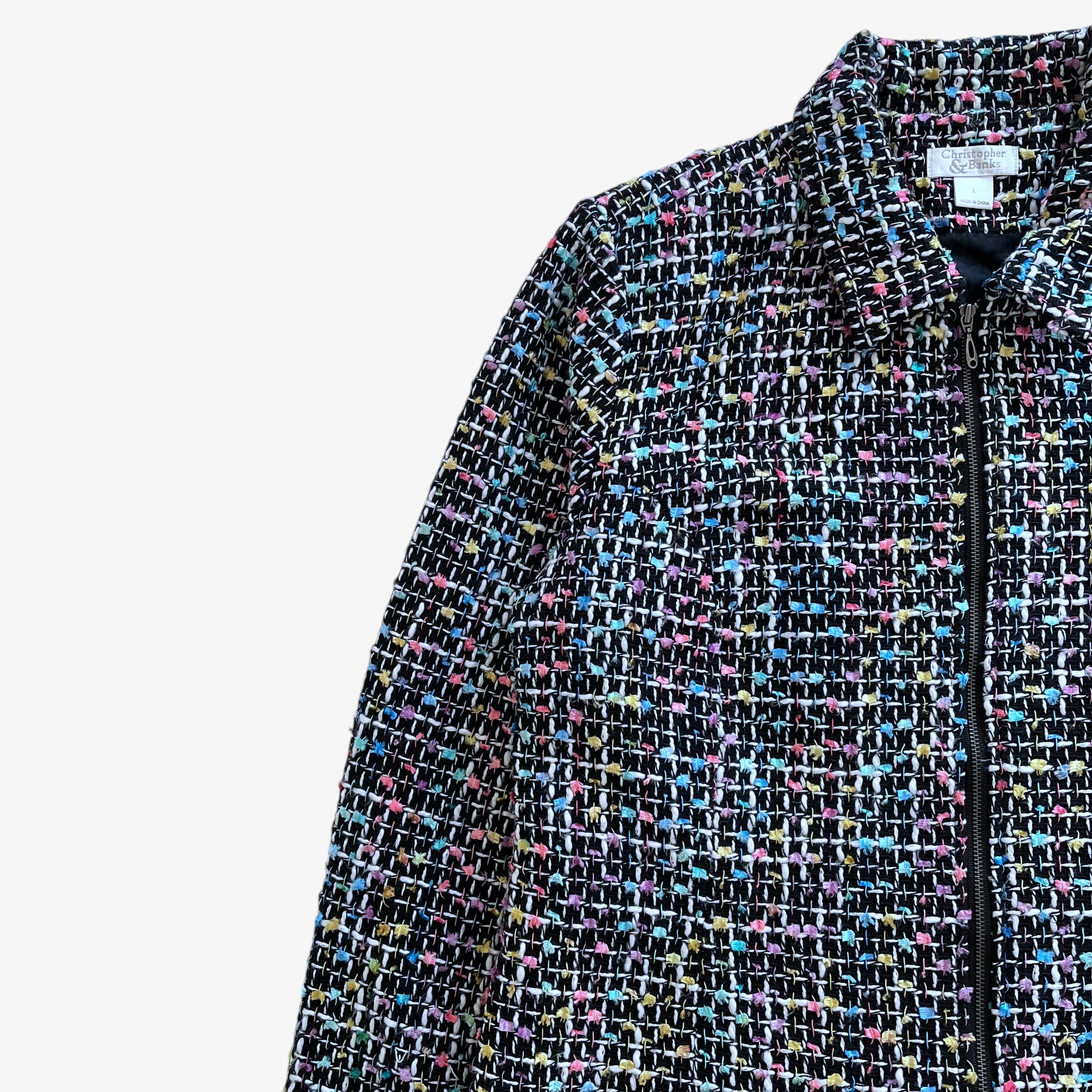 Vintage Y2K Womens Christopher And Banks Colourful Woven Boucle Jacket Shoulder - Casspios Dream