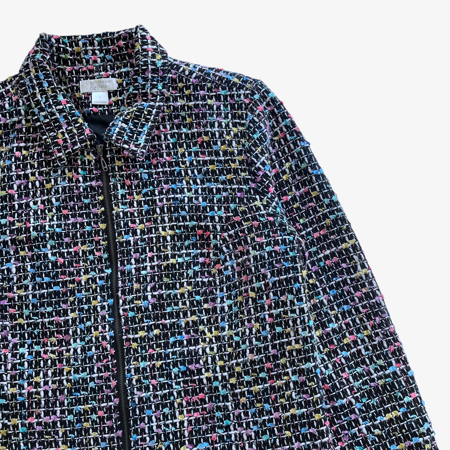 Vintage Y2K Womens Christopher And Banks Colourful Woven Boucle Jacket Textured - Casspios Dream