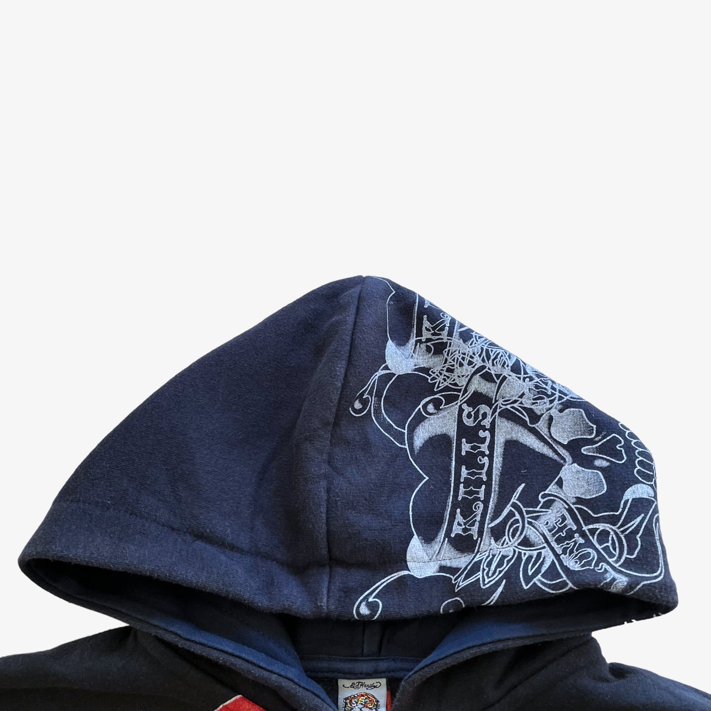 Vintage Y2K Womens Ed Hardy Love Kills Rhinestone Skull And Heart Navy Jacket Hooded - Casspios Dream