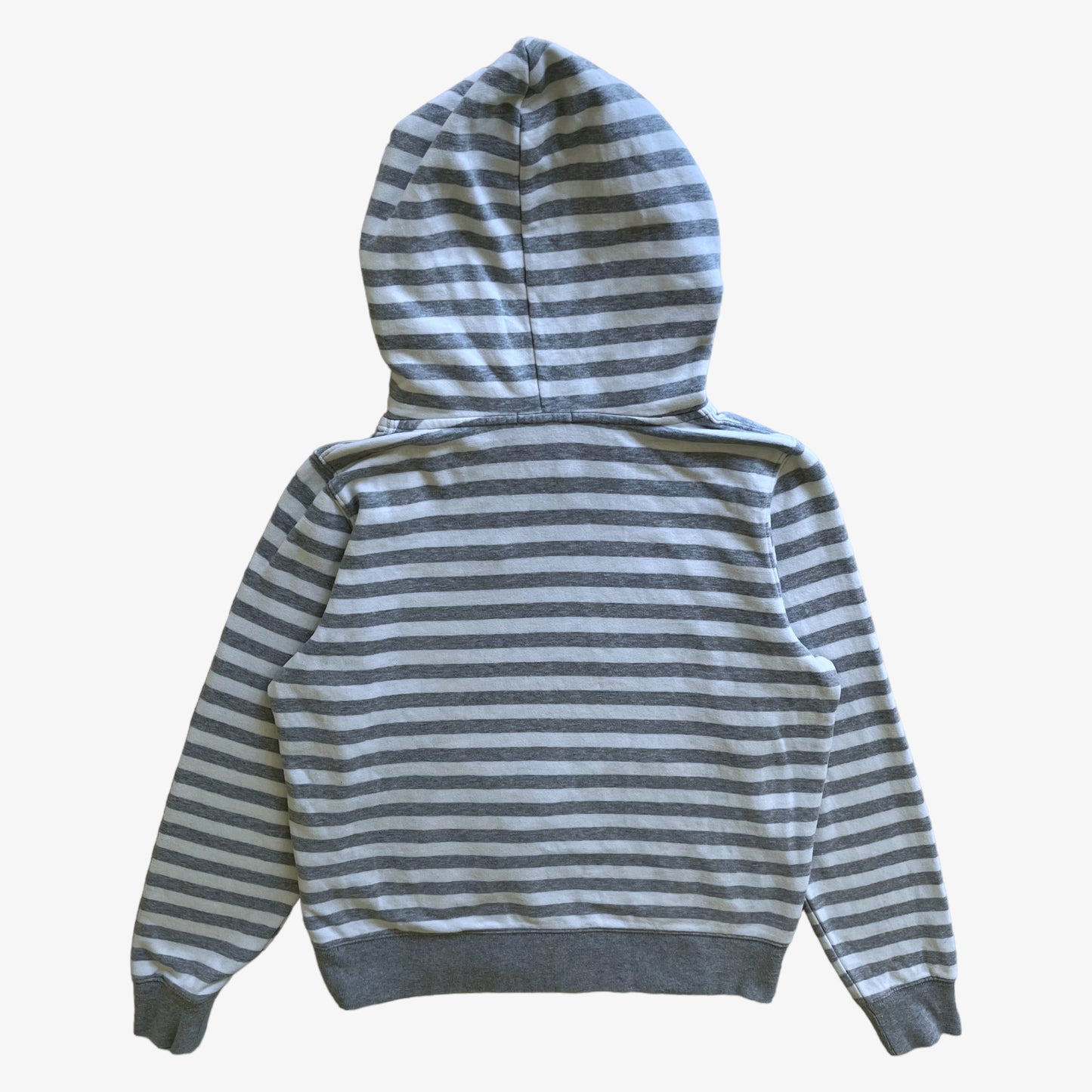 Vintage Y2K Womens GAP White And Grey Striped Spell Out Hoodie Back - Casspios Dream