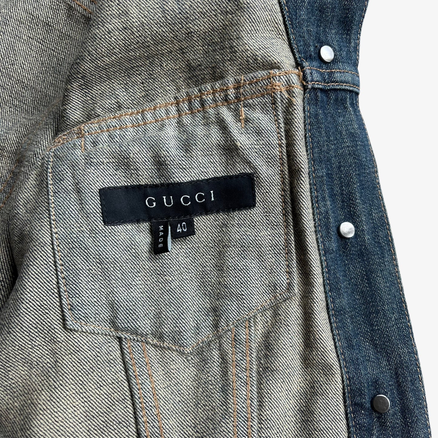 Vintage Y2K Womens Gucci Blue Denim Jacket Inside Label - Casspios Dream