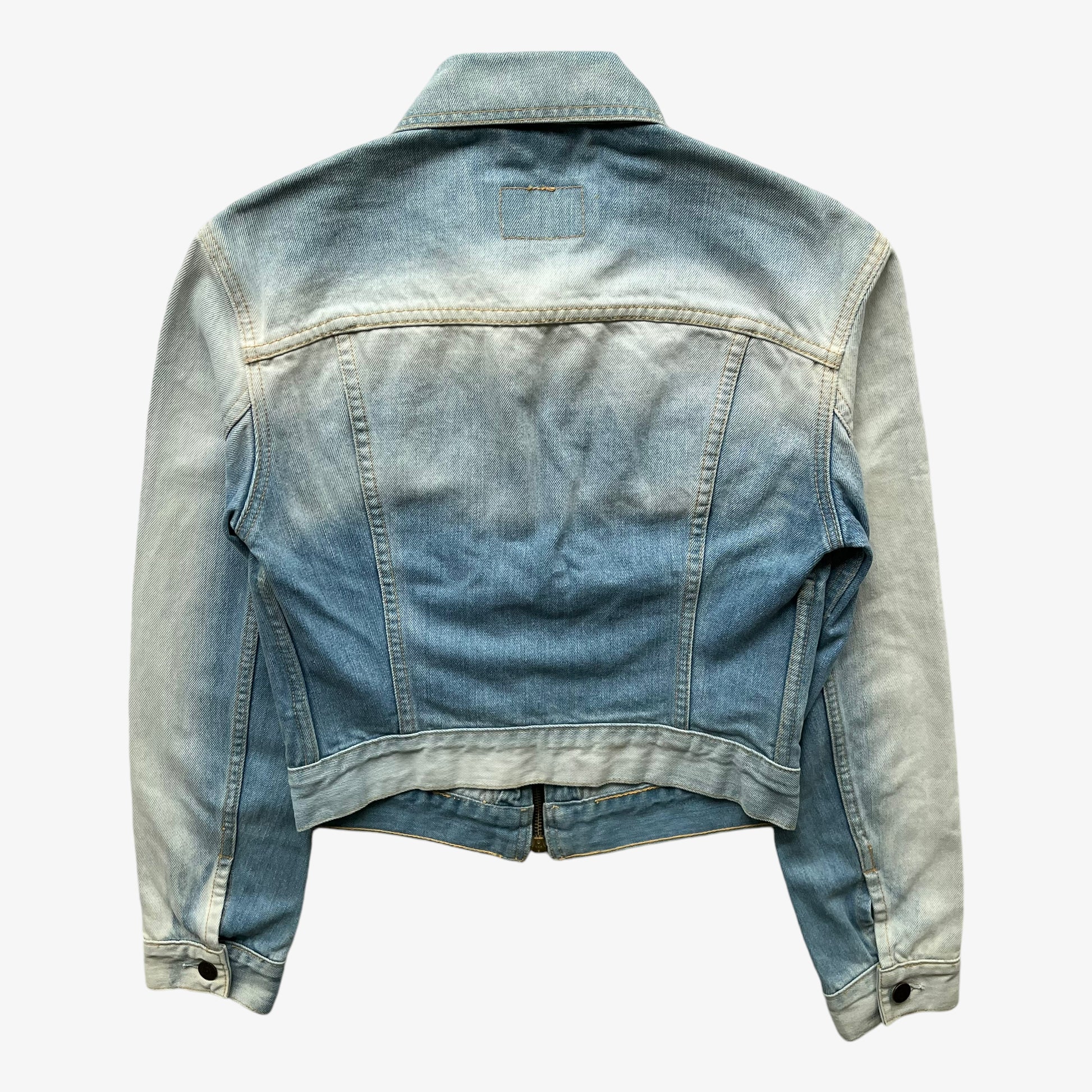 Vintage Y2K Womens Levis Strauss Faded Blue Denim Zip Up Jacket Back - Casspios Dream