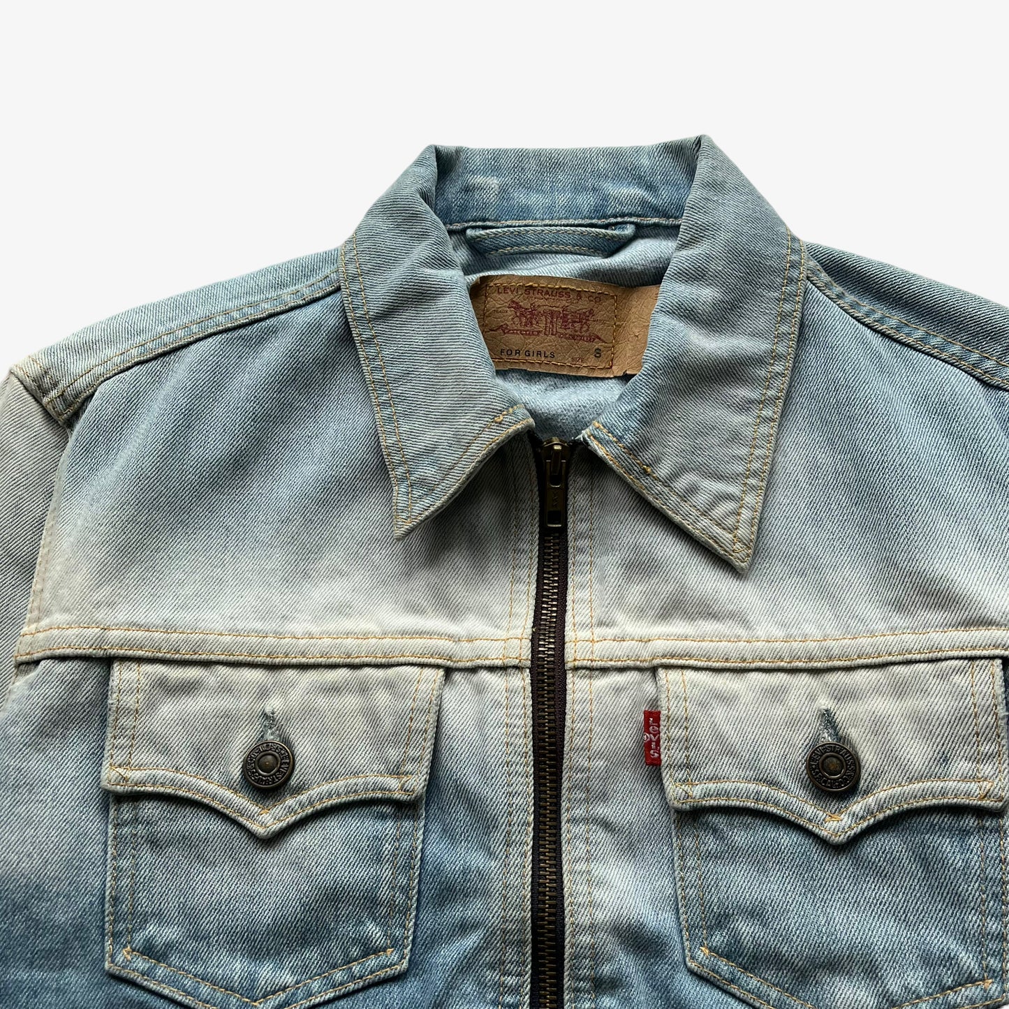 Vintage Y2K Womens Levis Strauss Faded Blue Denim Zip Up Jacket Pocket - Casspios Dream