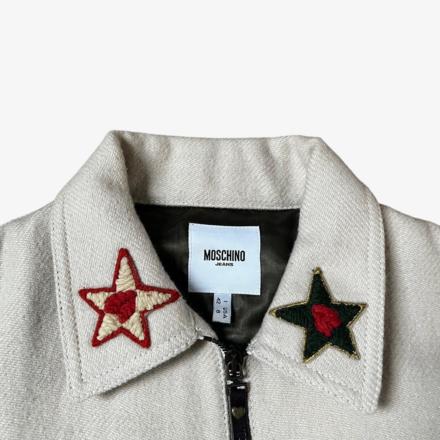 Vintage Y2K Womens Moschino Jeans Cream Wool And Linen Military Jacket Label - Casspios Dream