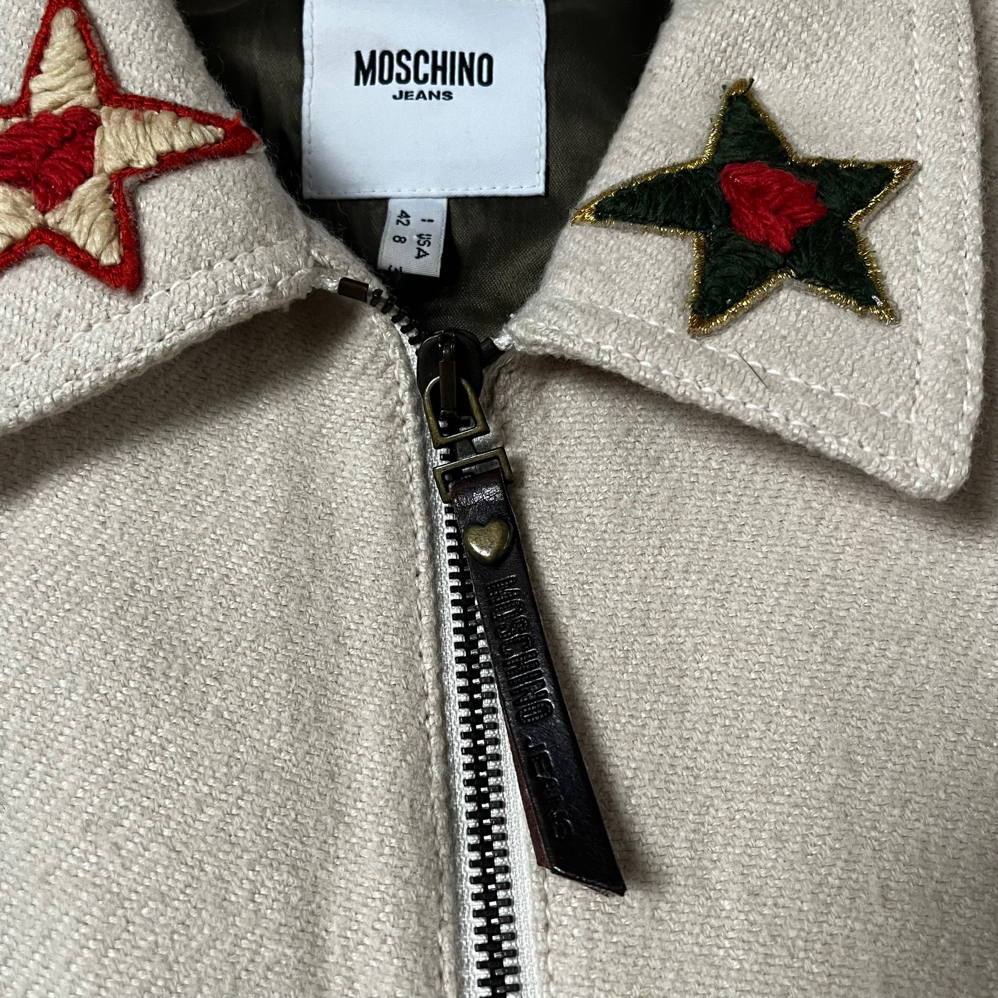 Vintage Y2K Womens Moschino Jeans Cream Wool And Linen Military Jacket Zip - Casspios Dream