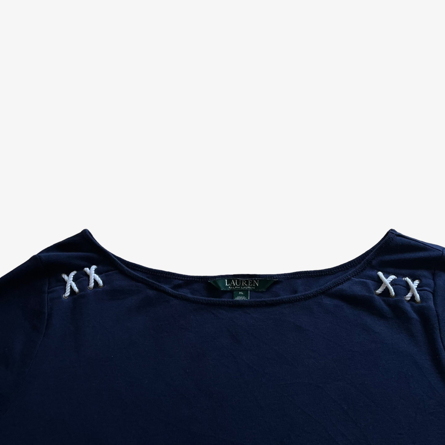 Vintage Y2K Womens Ralph Lauren Navy Top With Shoulder Embroidery XX - Casspios Dream