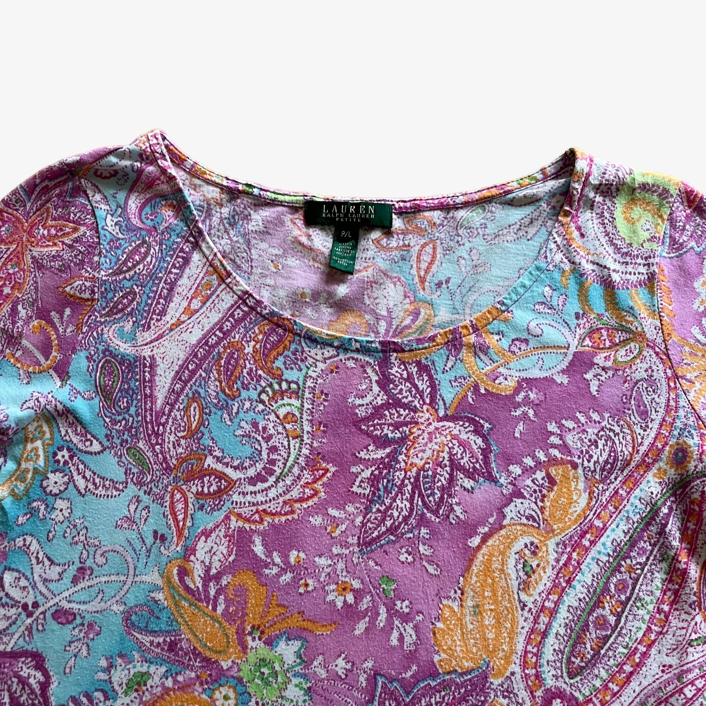 Vintage Y2K Womens Ralph Lauren Pink Paisley Print Short Sleeve Top Pattern - Casspios Dream