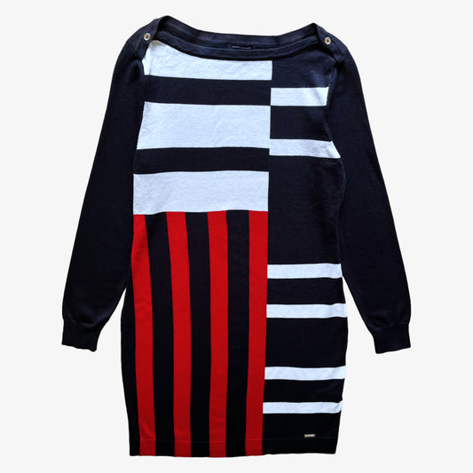 Vintage Y2K Womens Tommy Hilfiger Abstract Striped Knitted Jersey Dress - Casspios Dream