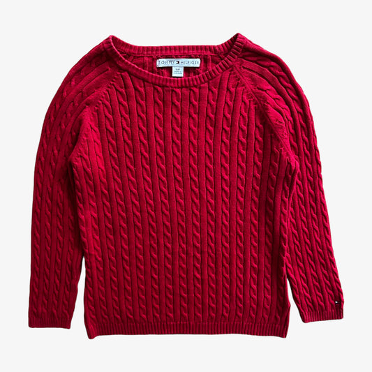 Vintage Y2K Womens Tommy Hilfiger Red Cable Knit Jumper - Casspios Dream