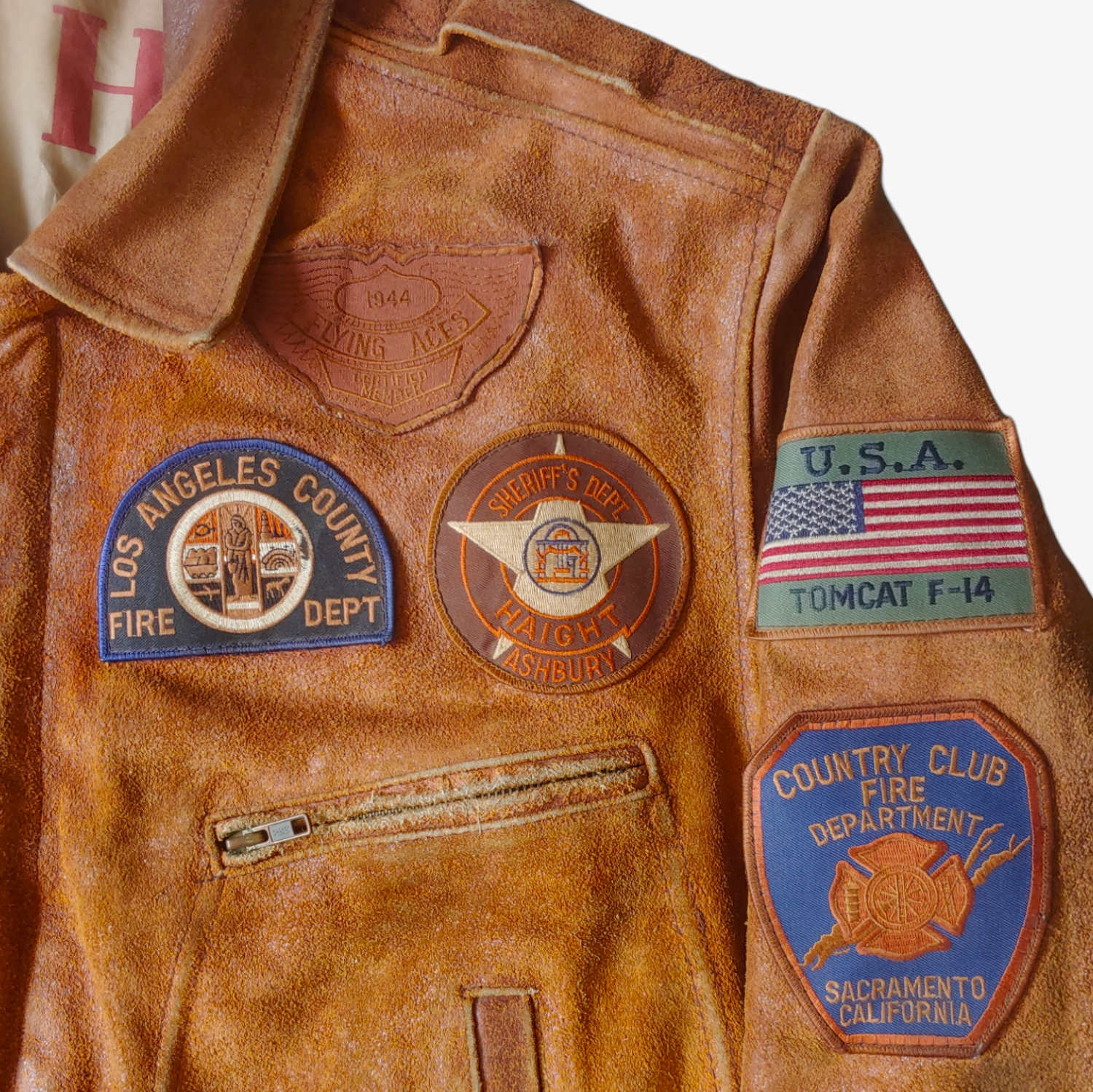 Vintage 1989 Chia Aviation Service Brown Leather Pilot Jacket Badge - Casspios Dream