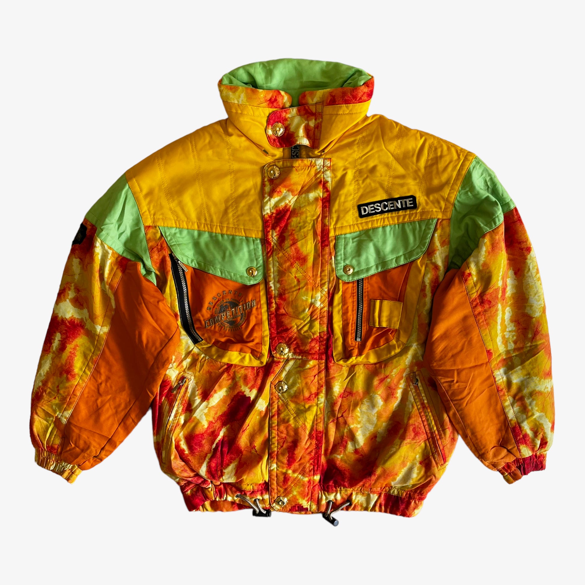 Vintage 1990s Descente Flame Print Quarter Zip Neon Vibrant Rave Ski Fleece - Casspios Dream